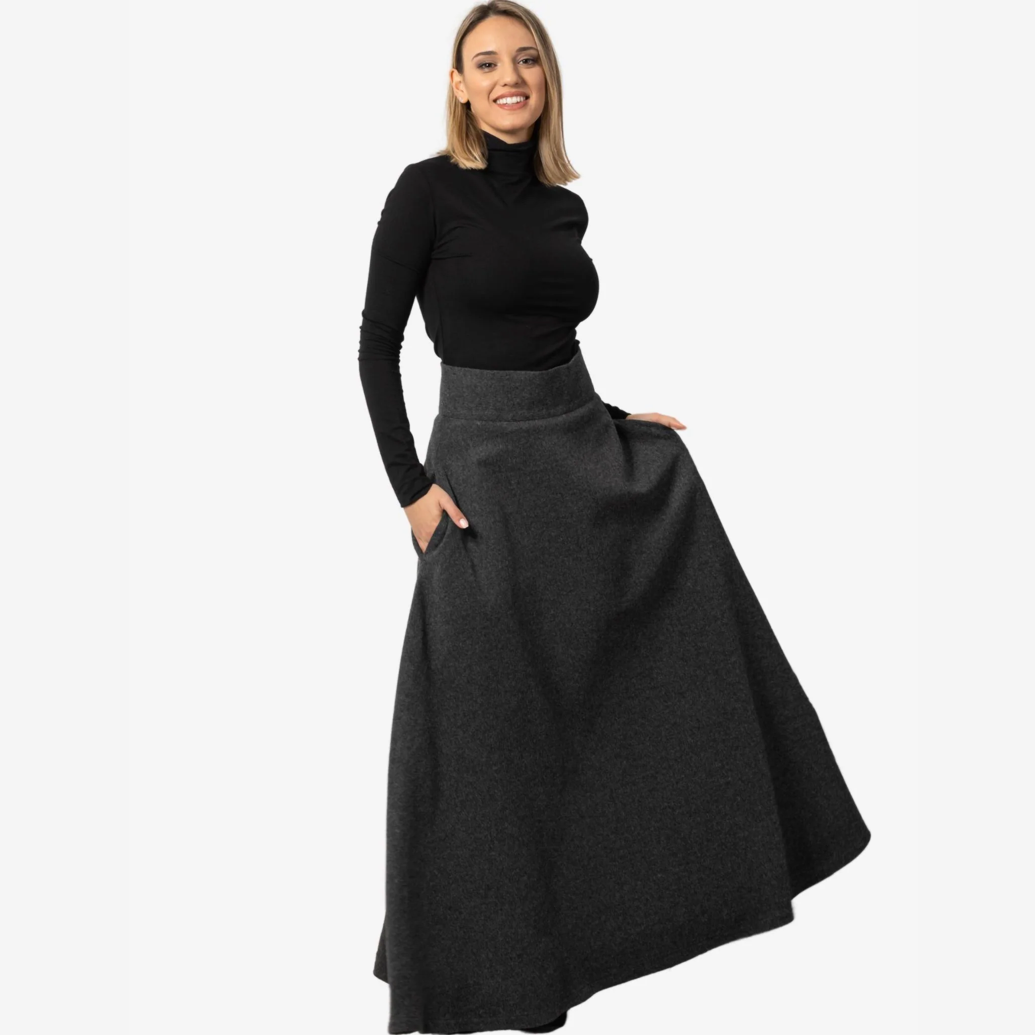 Magnolia Dark Gray High Waist Wool Skirt - Image 2