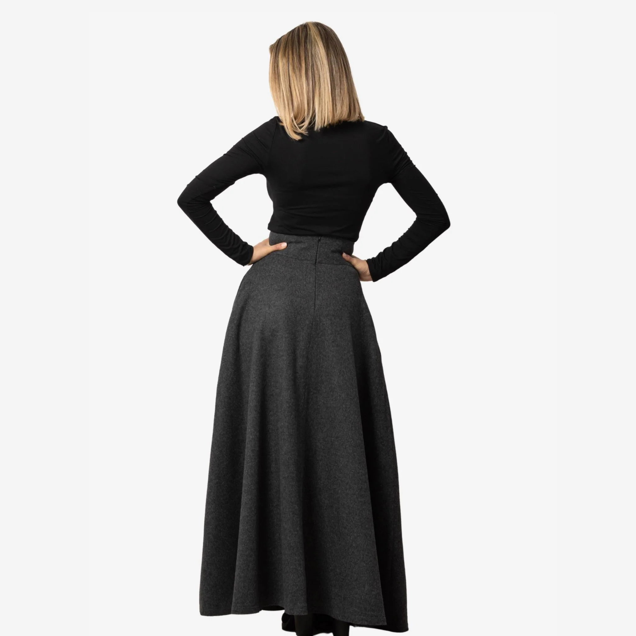 Magnolia Dark Gray High Waist Wool Skirt - Image 3