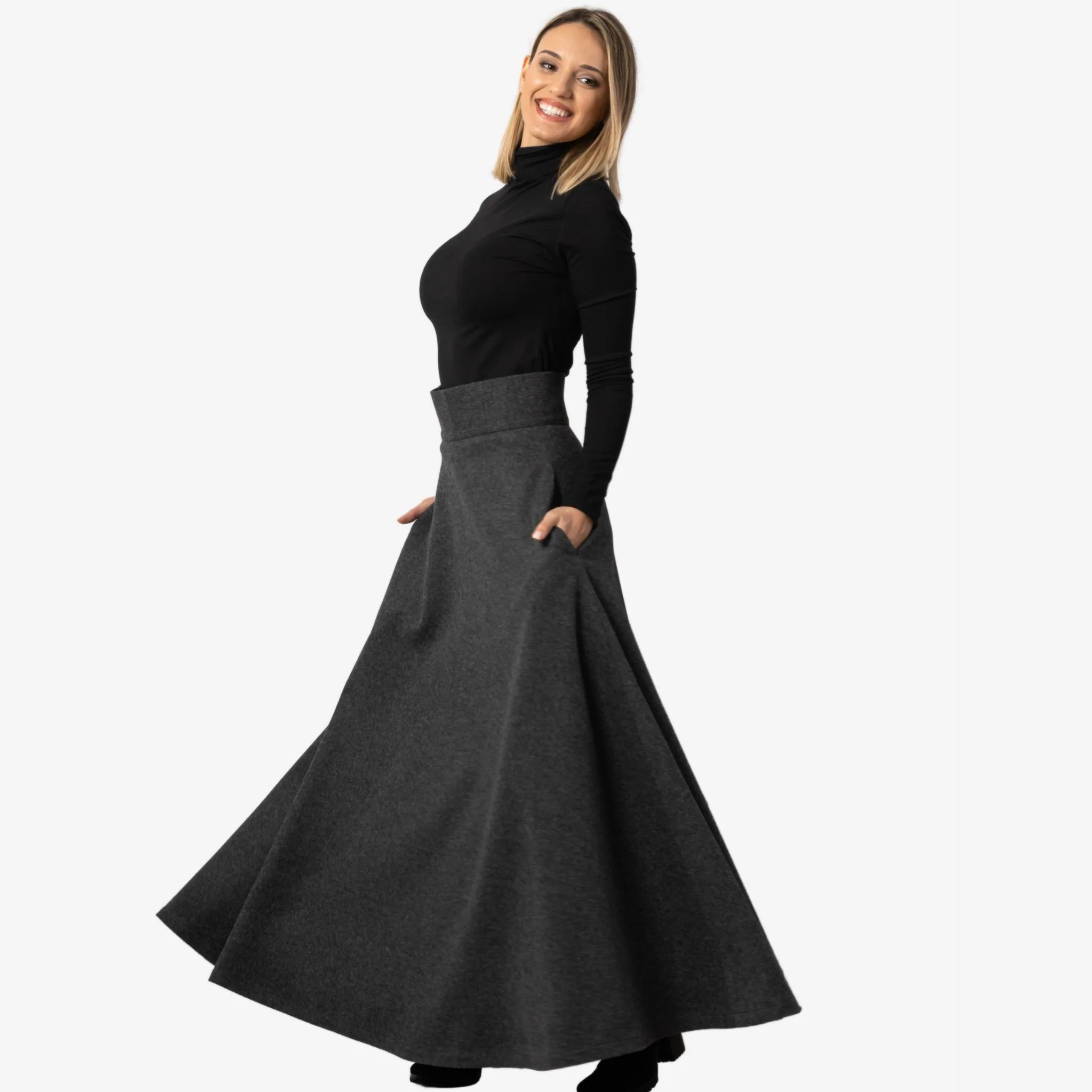 Magnolia Dark Gray High Waist Wool Skirt - Image 5