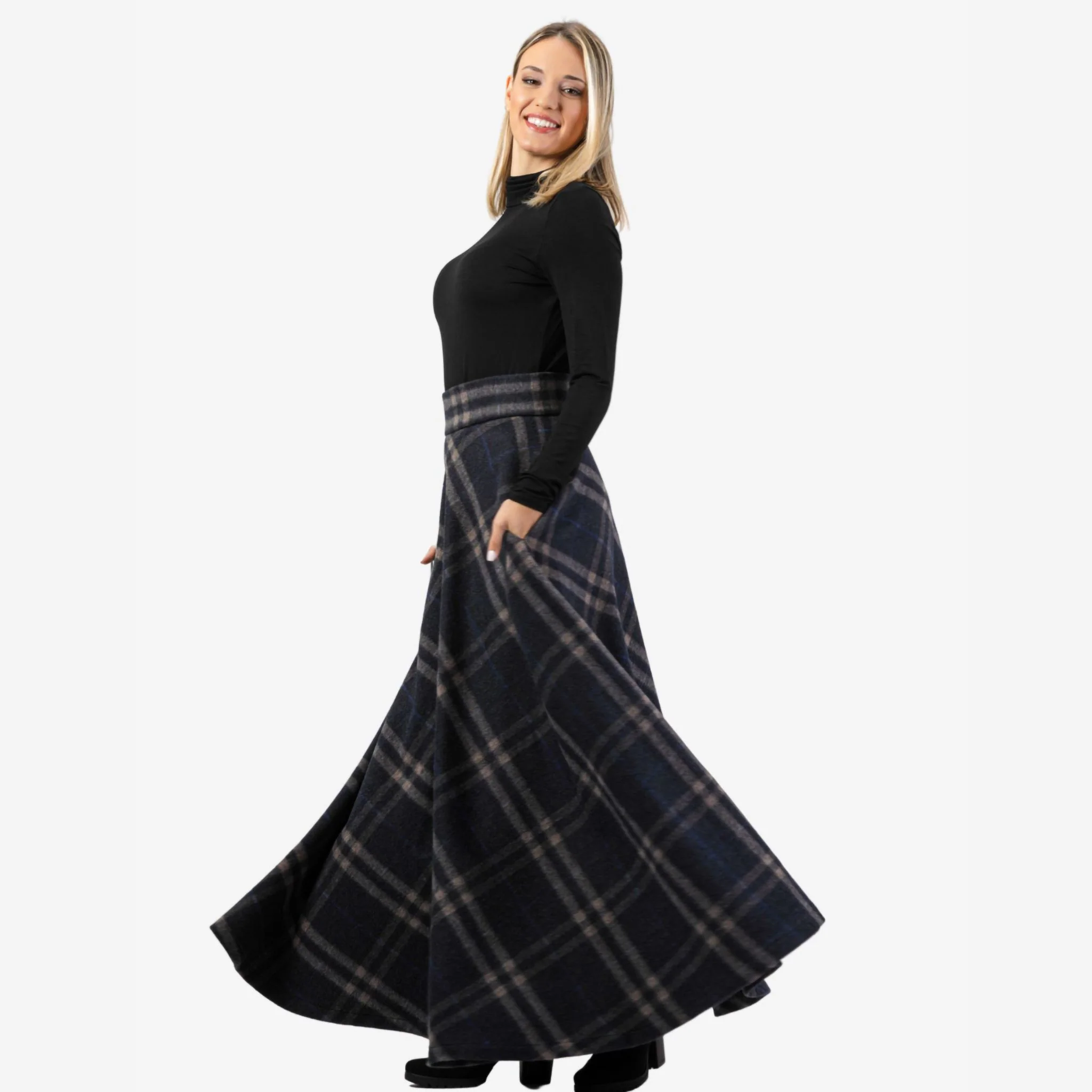 Magnolia Plaid High Waist Wool Skirt - Image 3