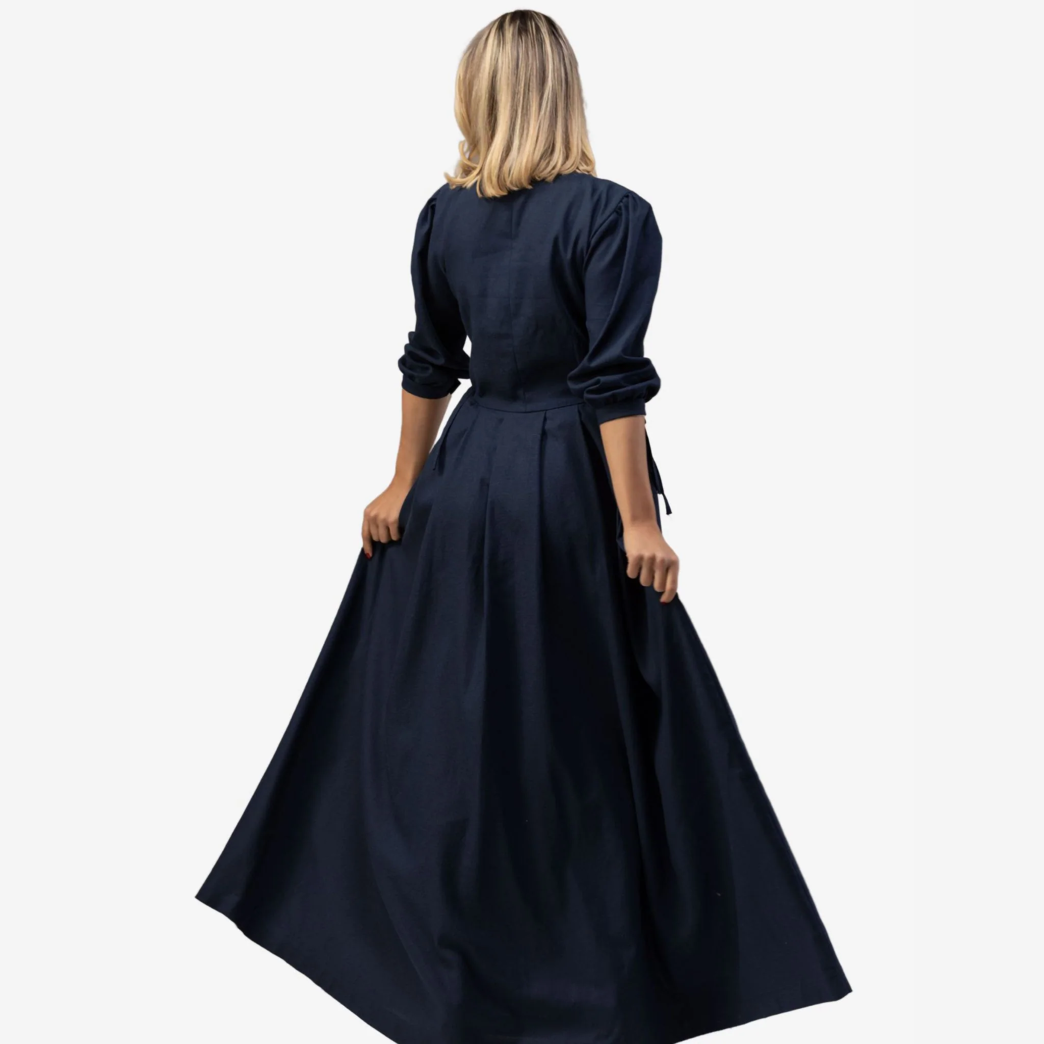 Orchid Dark Blue Linen Maxi Dress - Image 2