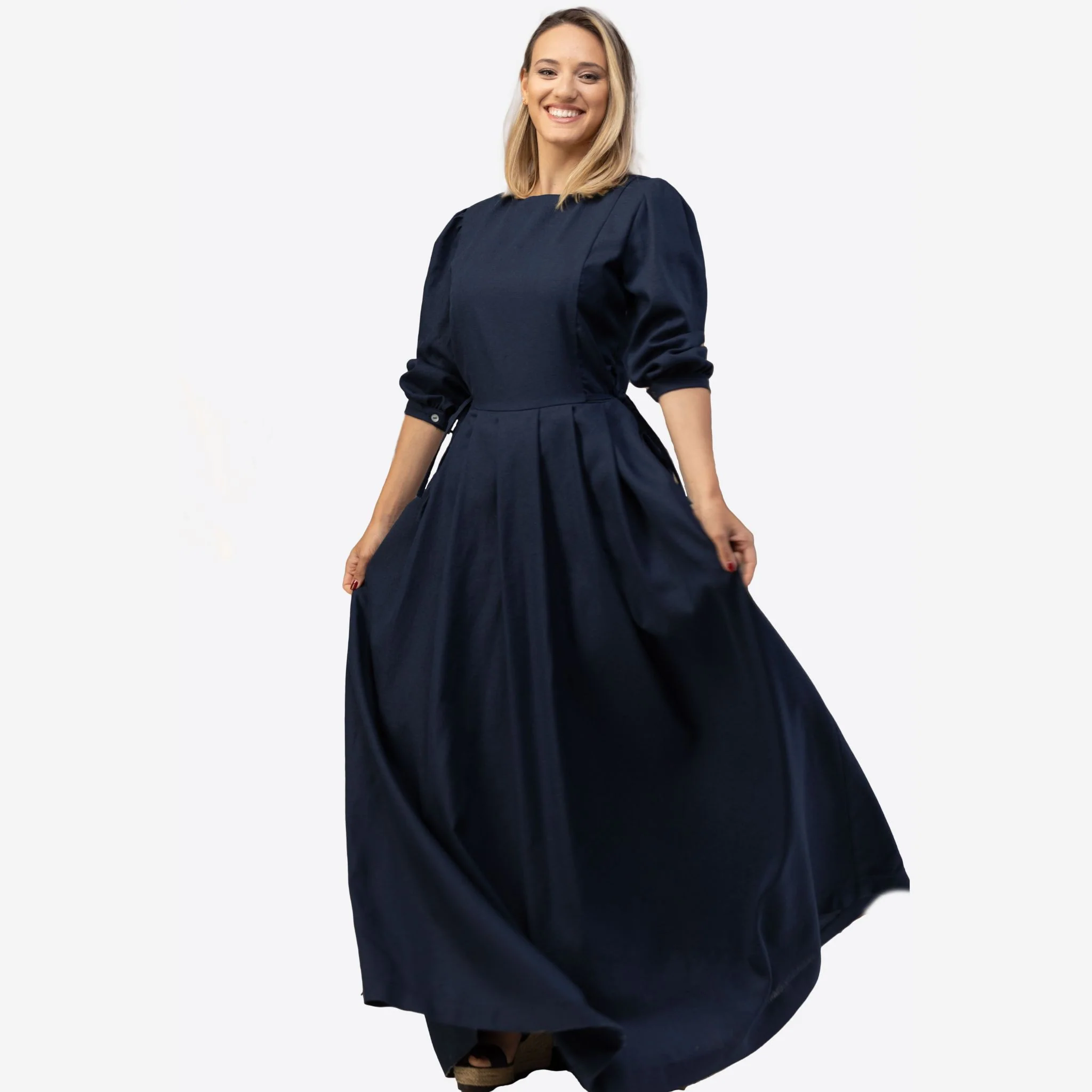 Orchid Dark Blue Linen Maxi Dress - Image 3