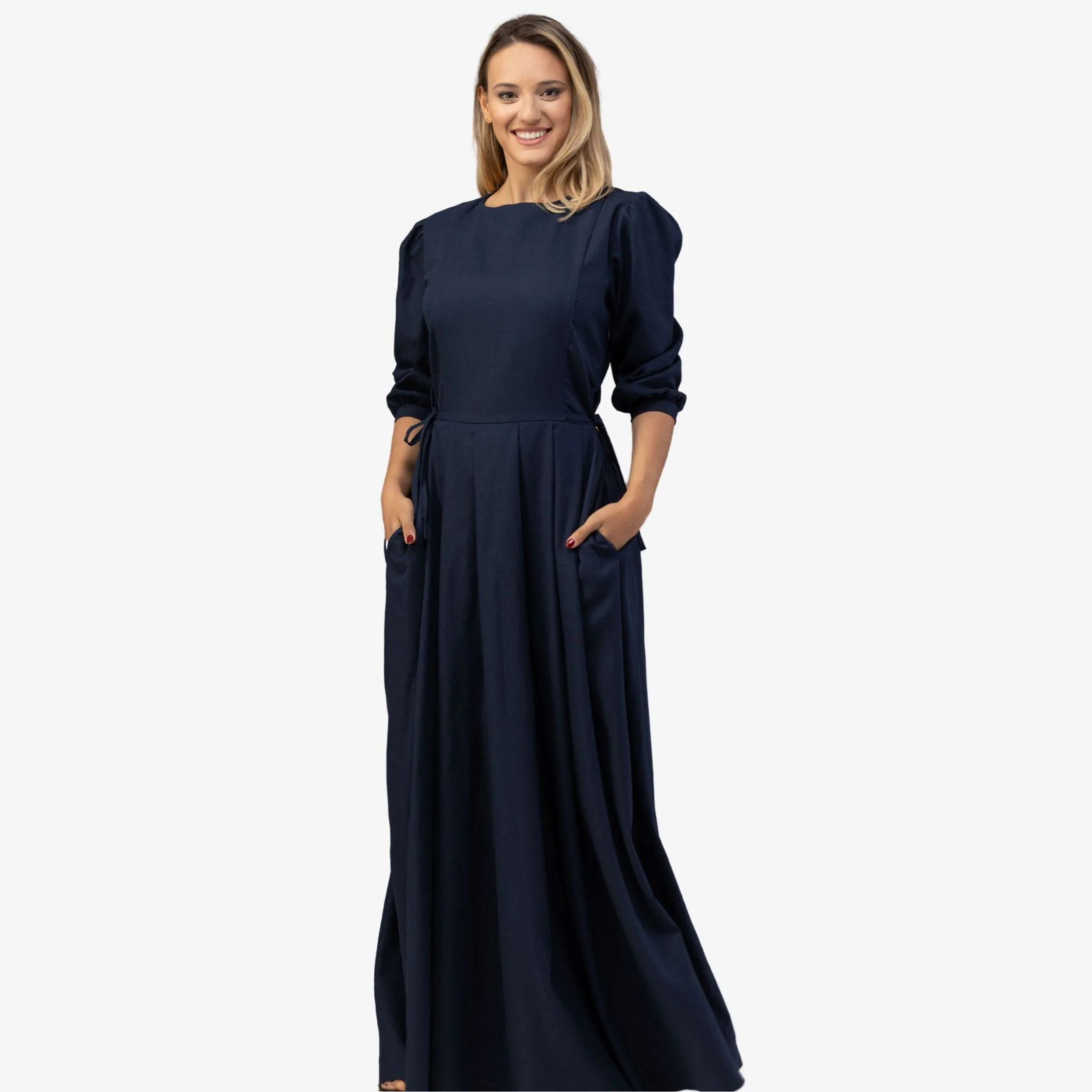 Orchid Dark Blue Linen Maxi Dress - Image 4