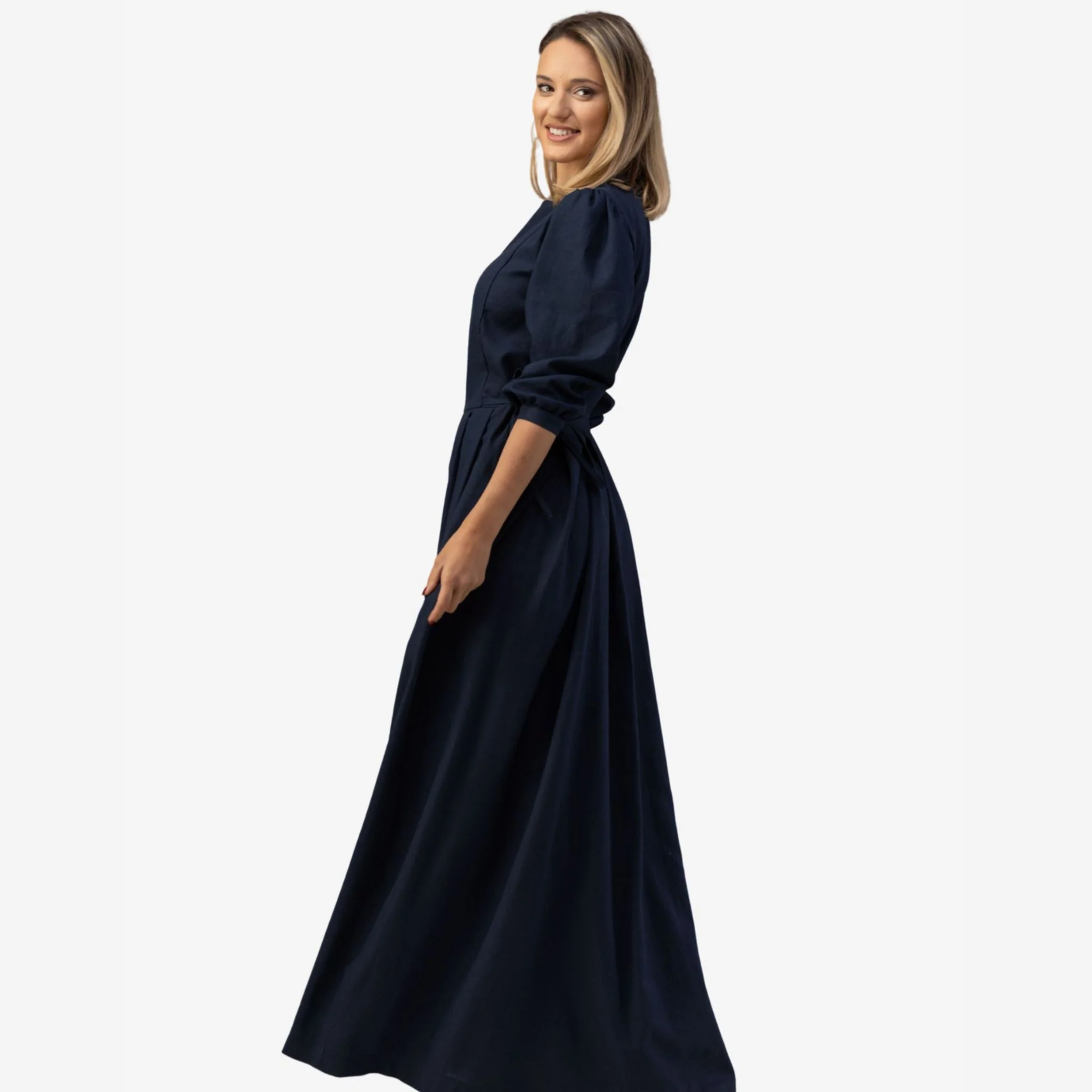 Orchid Dark Blue Linen Maxi Dress - Image 5