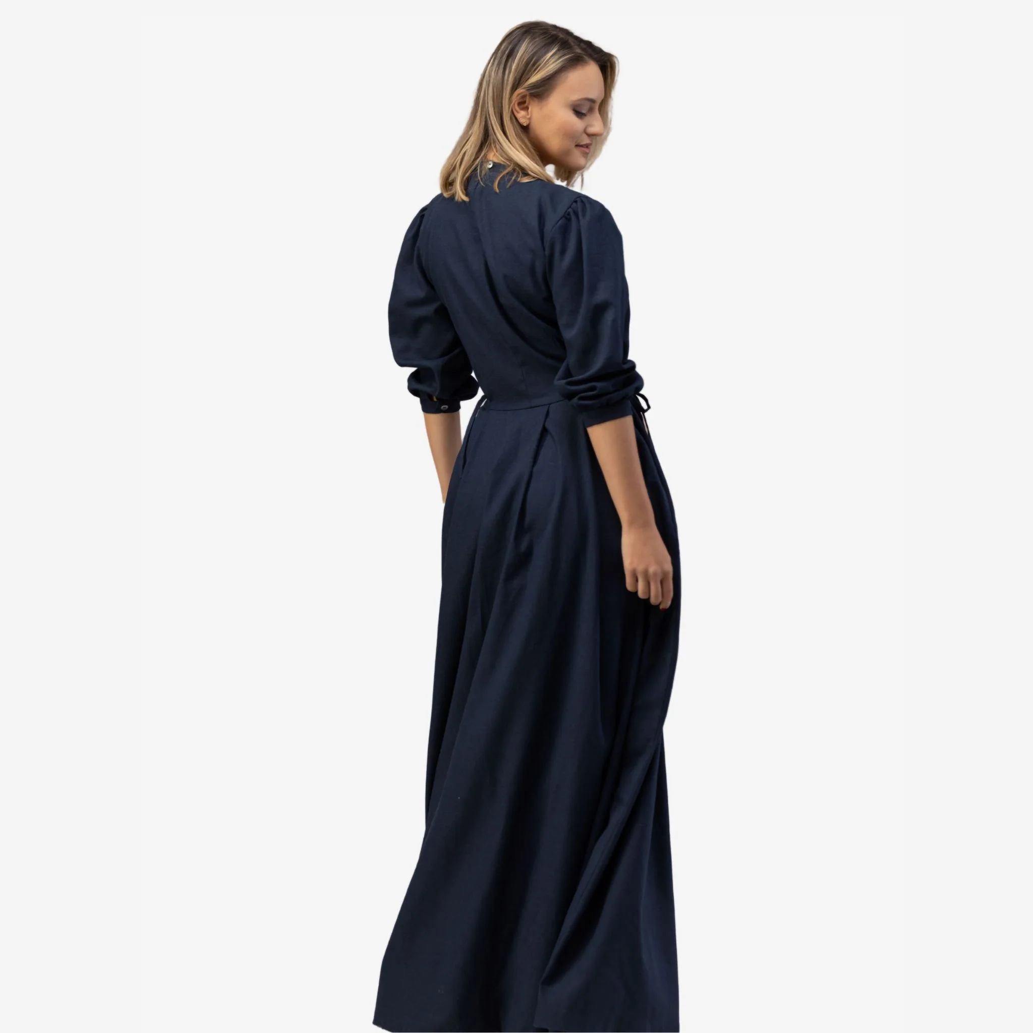 Orchid Dark Blue Linen Maxi Dress - Image 6