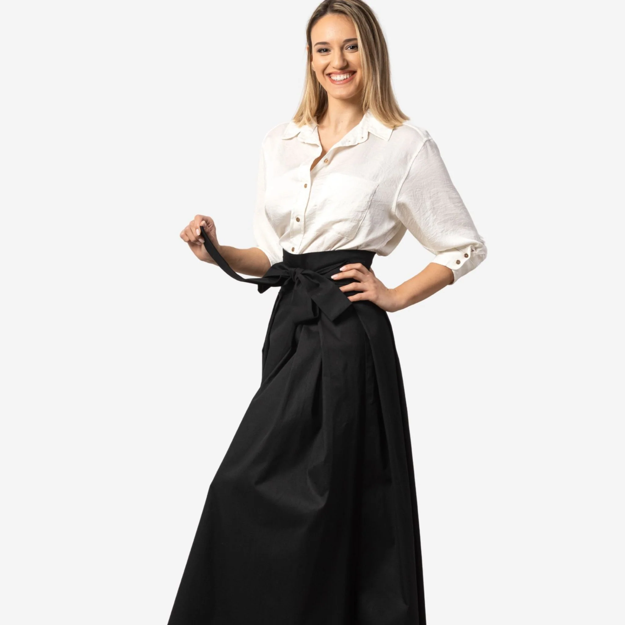 Peony Black High Waist Cotton Skirt - Image 2