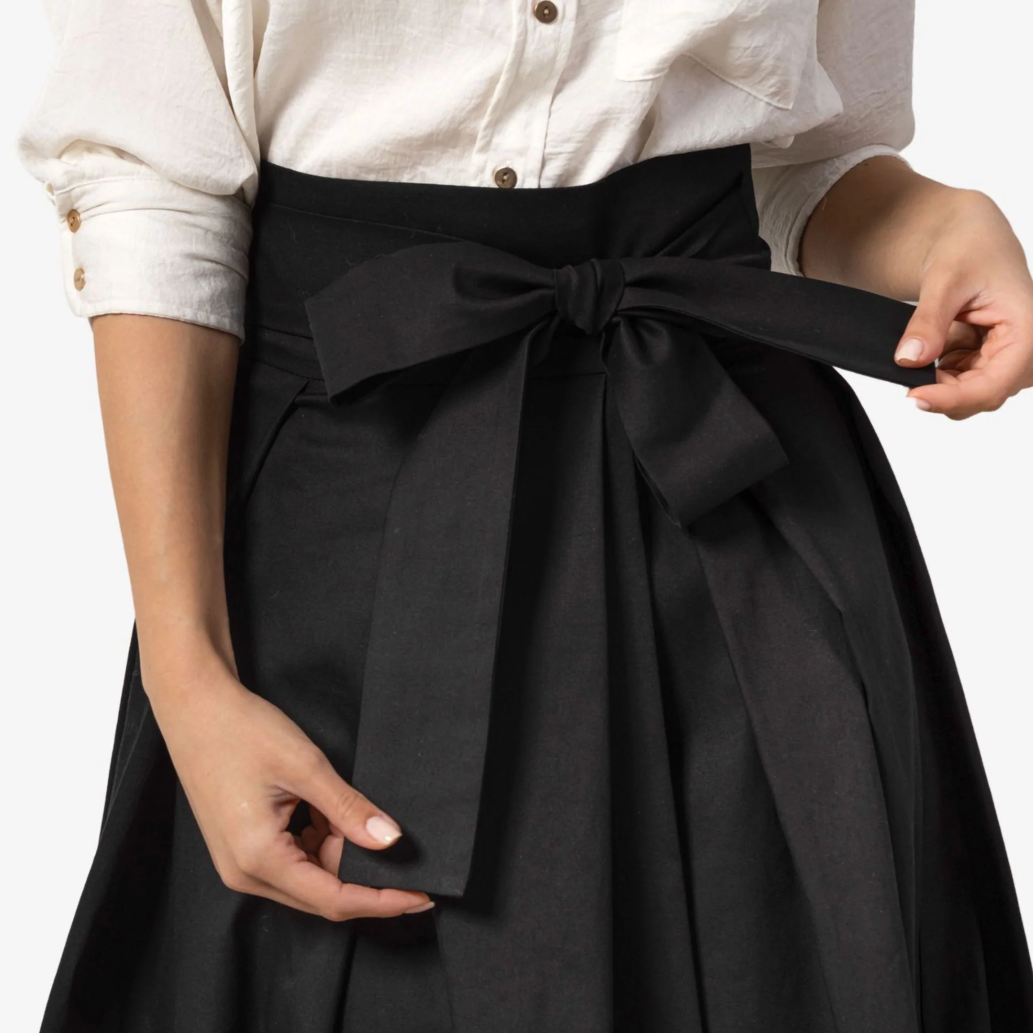 Peony Black High Waist Cotton Skirt - Image 3