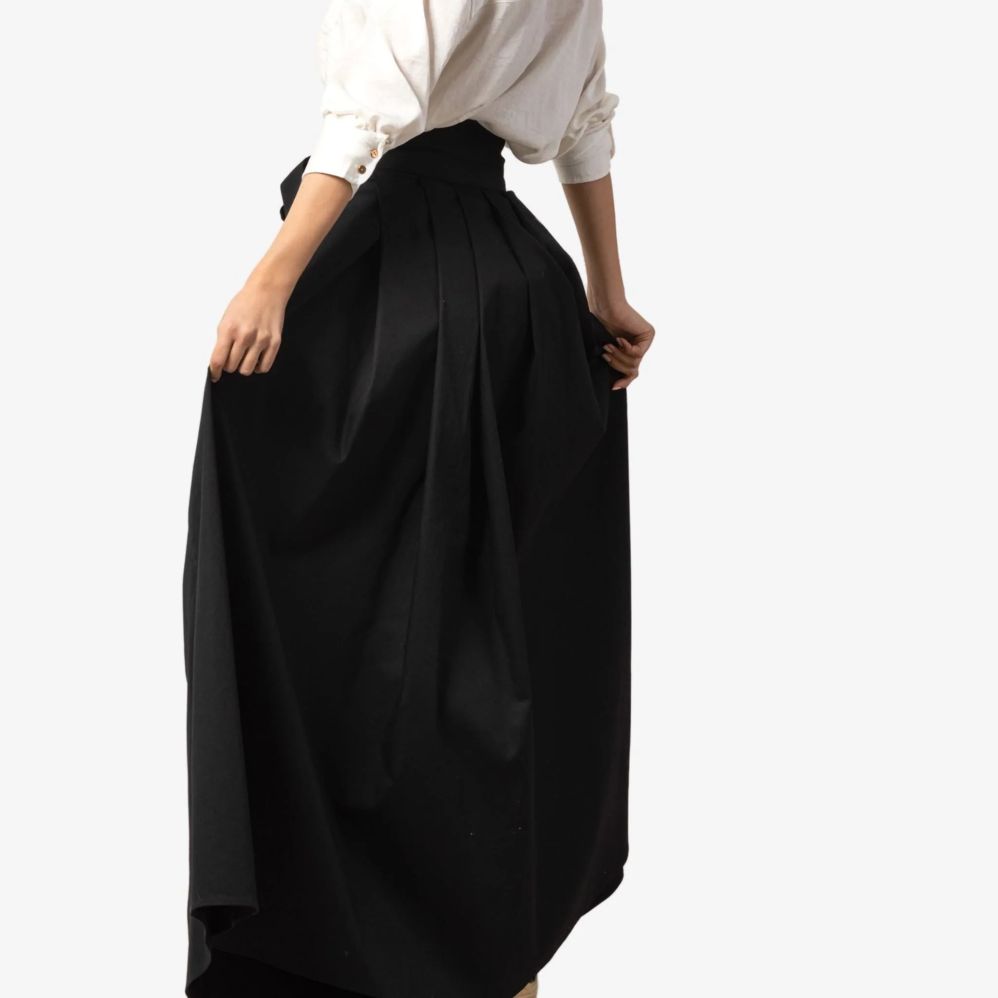Peony Black High Waist Cotton Skirt - Image 4