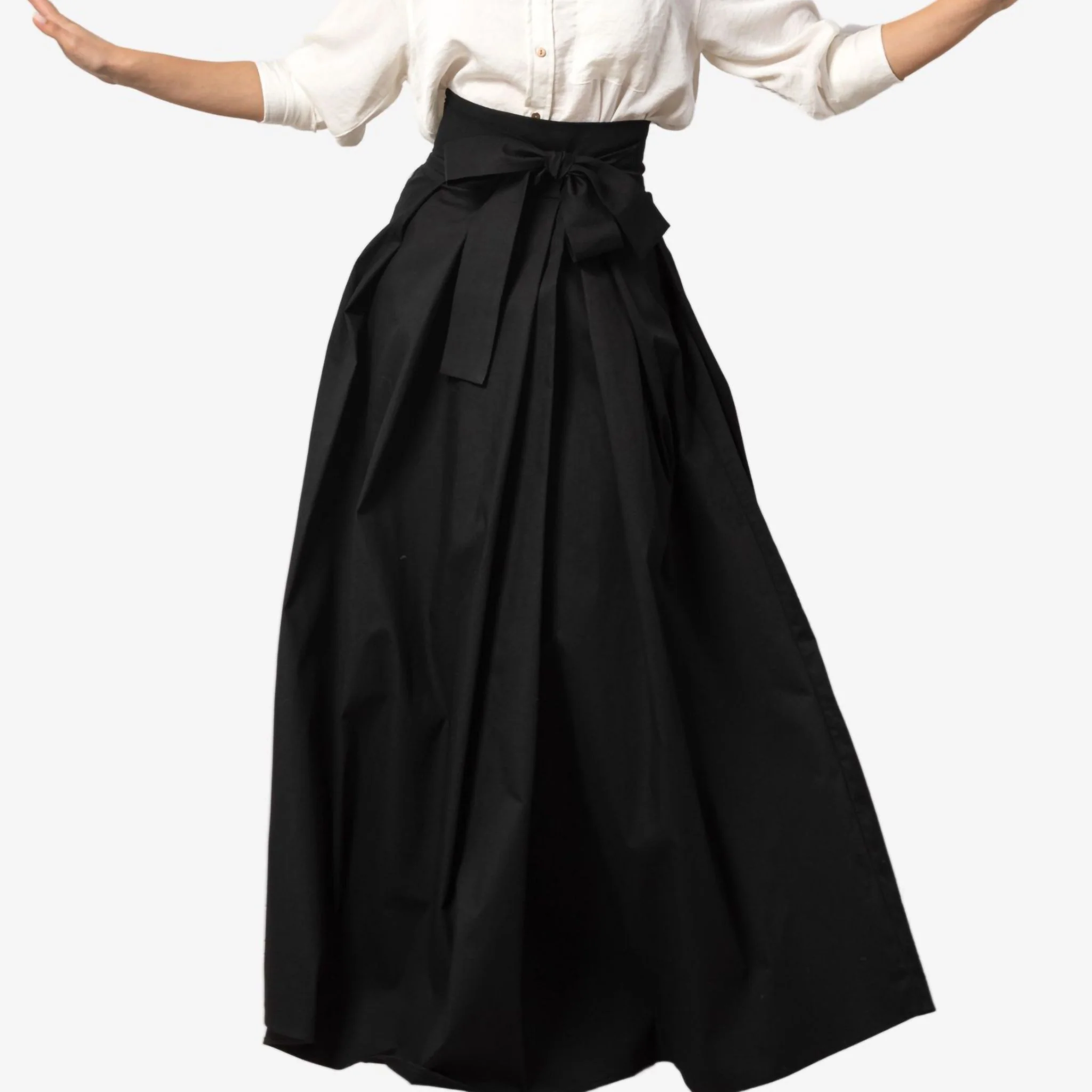 Peony Black High Waist Cotton Skirt - Image 5