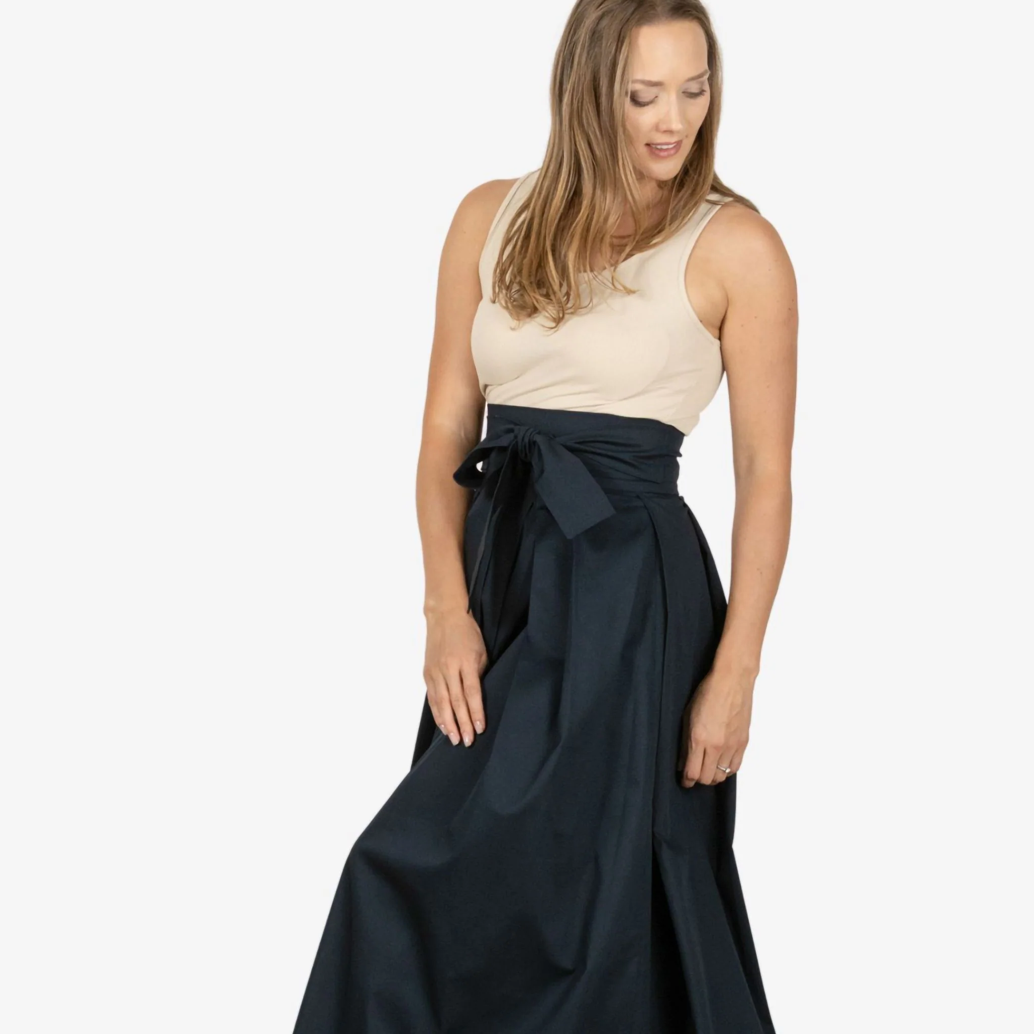 Peony Dark Blue High Waist Cotton Skirt - Image 2
