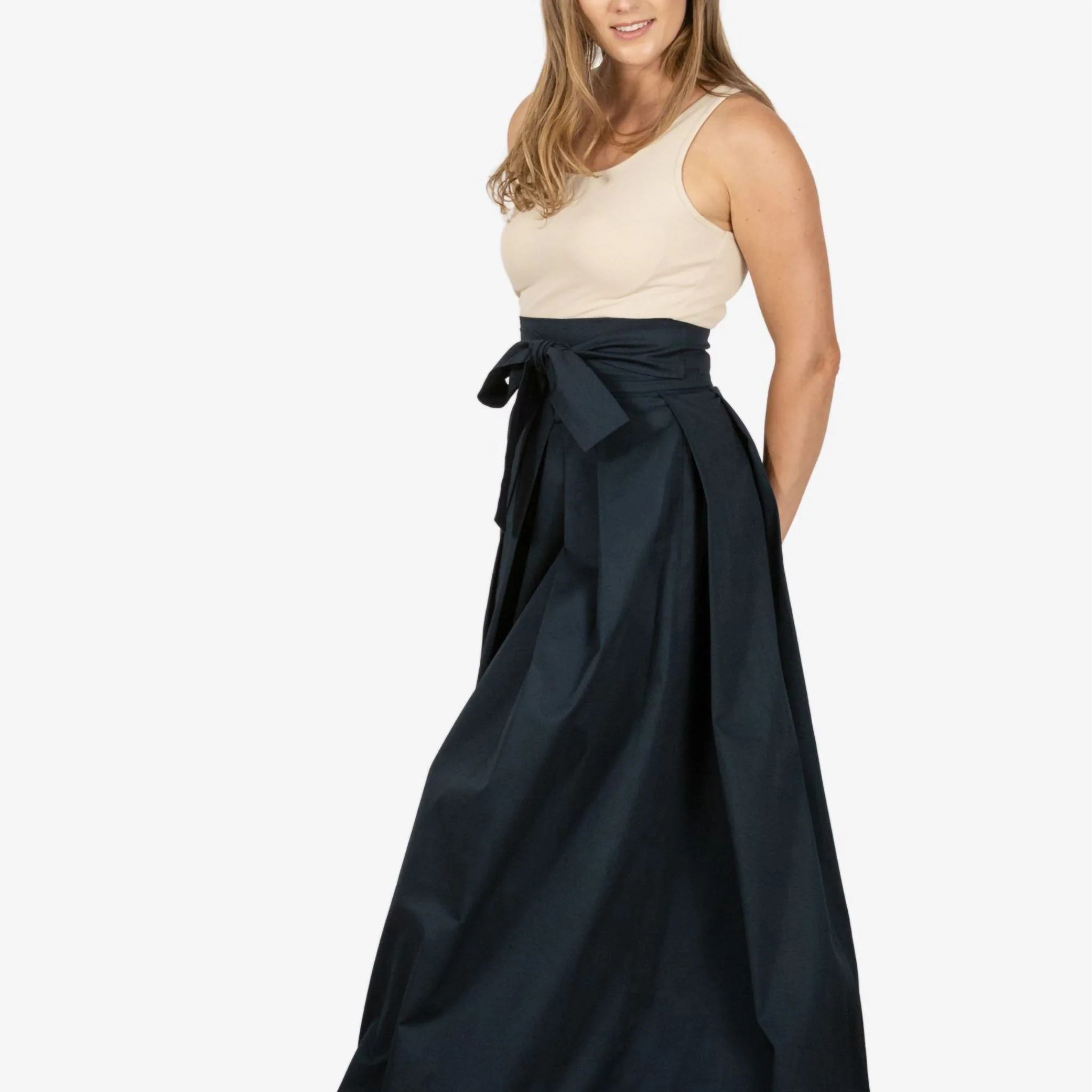 Peony Dark Blue High Waist Cotton Skirt - Image 5