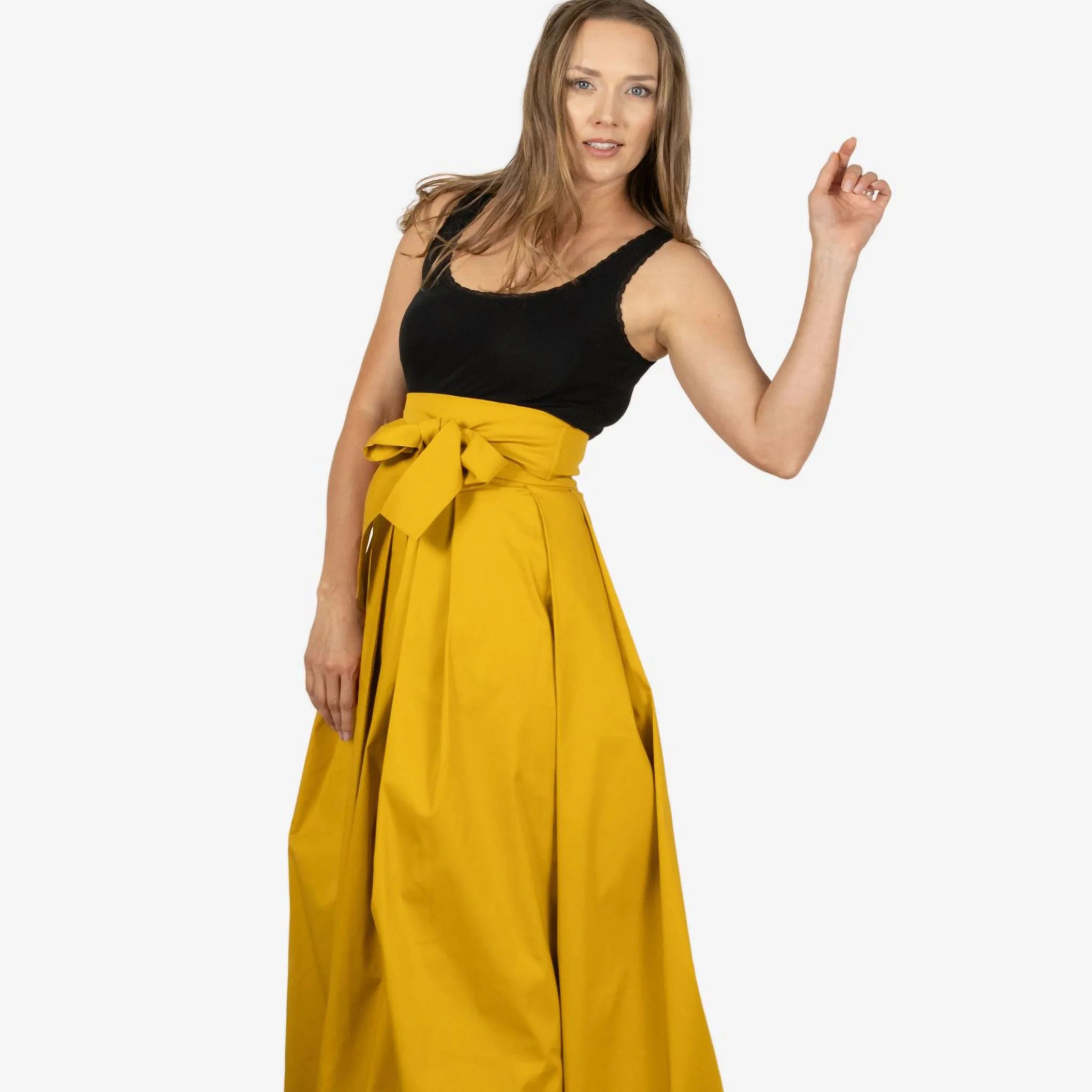 Peony Deep Yellow High Waist Cotton Skirt - Image 2