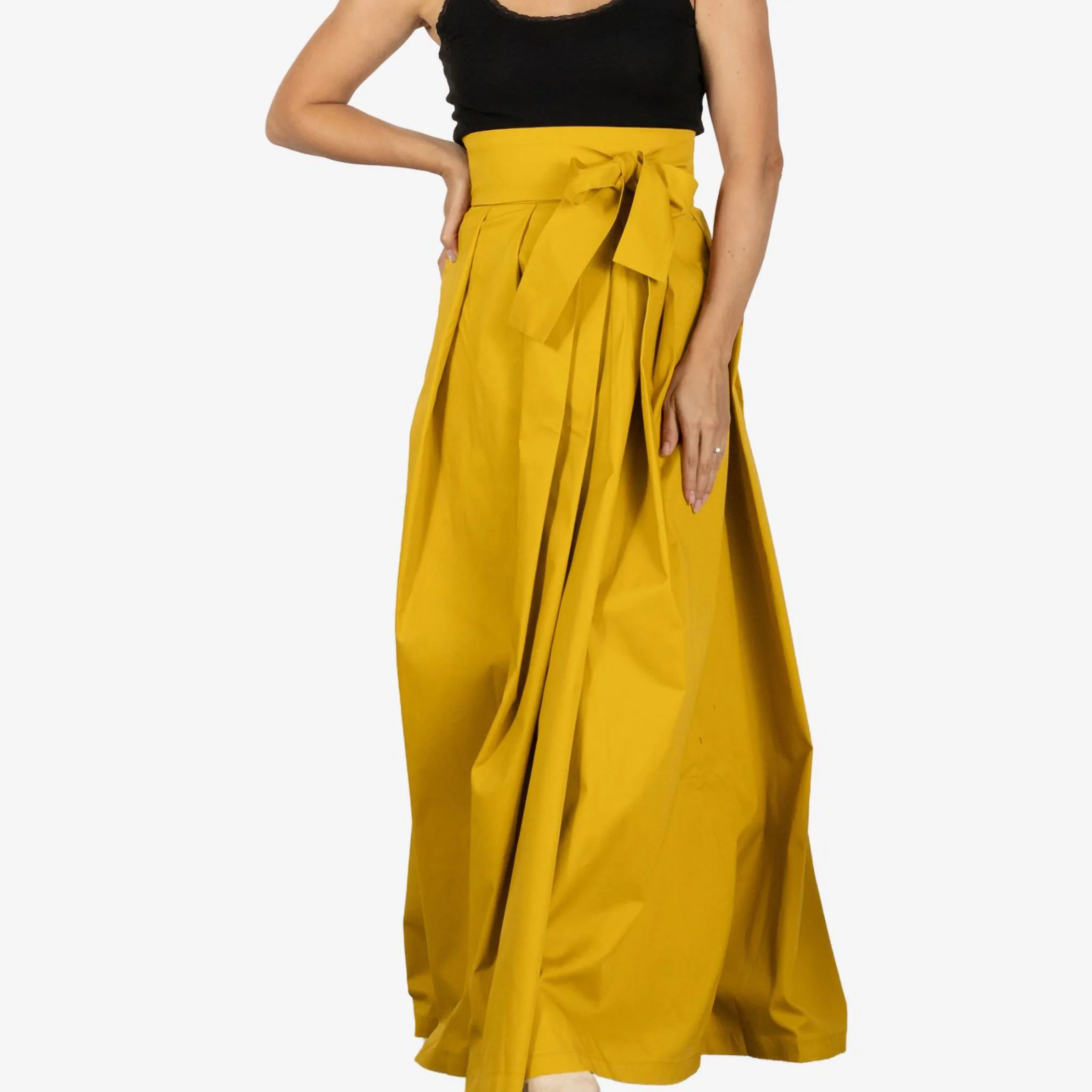 Peony Deep Yellow High Waist Cotton Skirt - Image 3