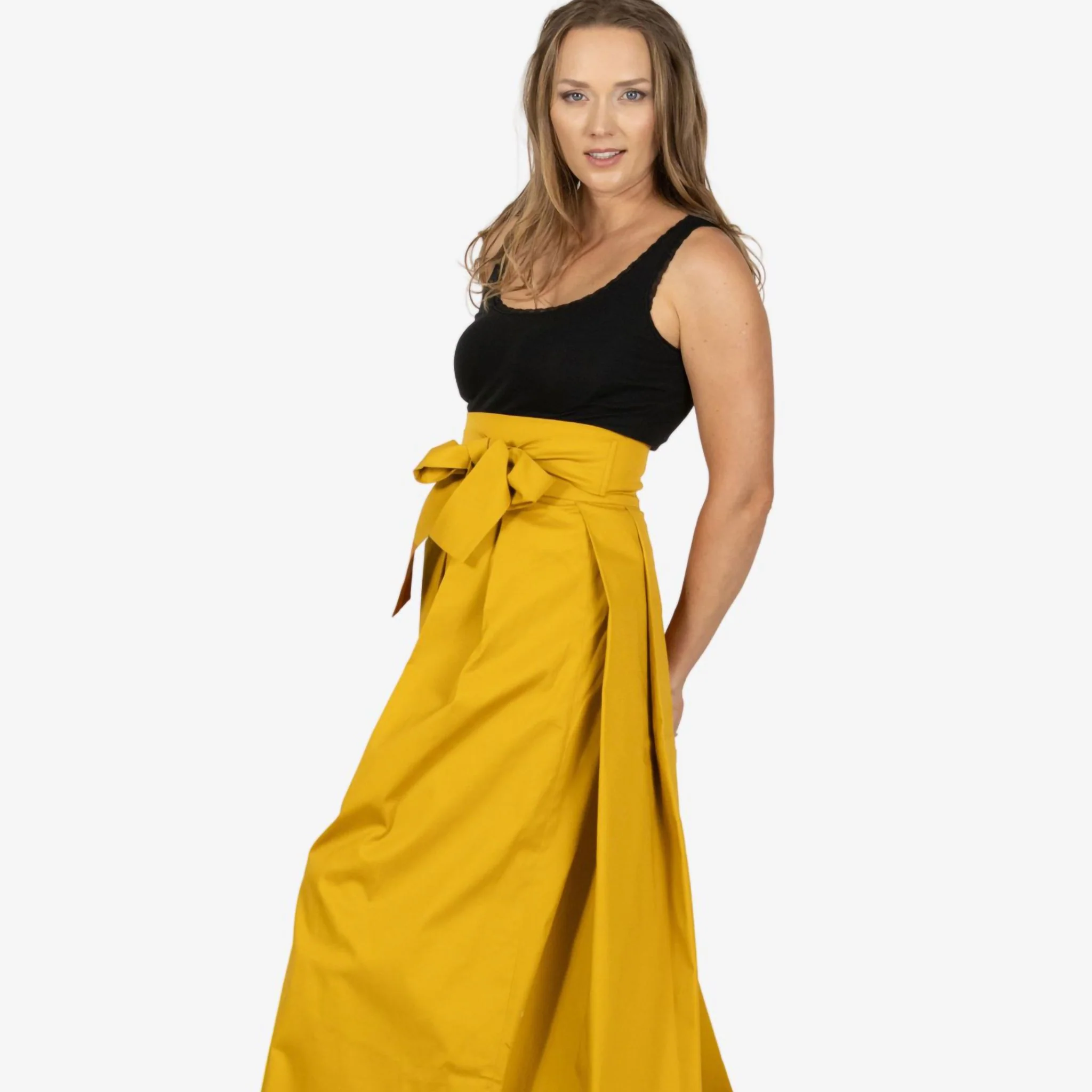 Peony Deep Yellow High Waist Cotton Skirt - Image 4