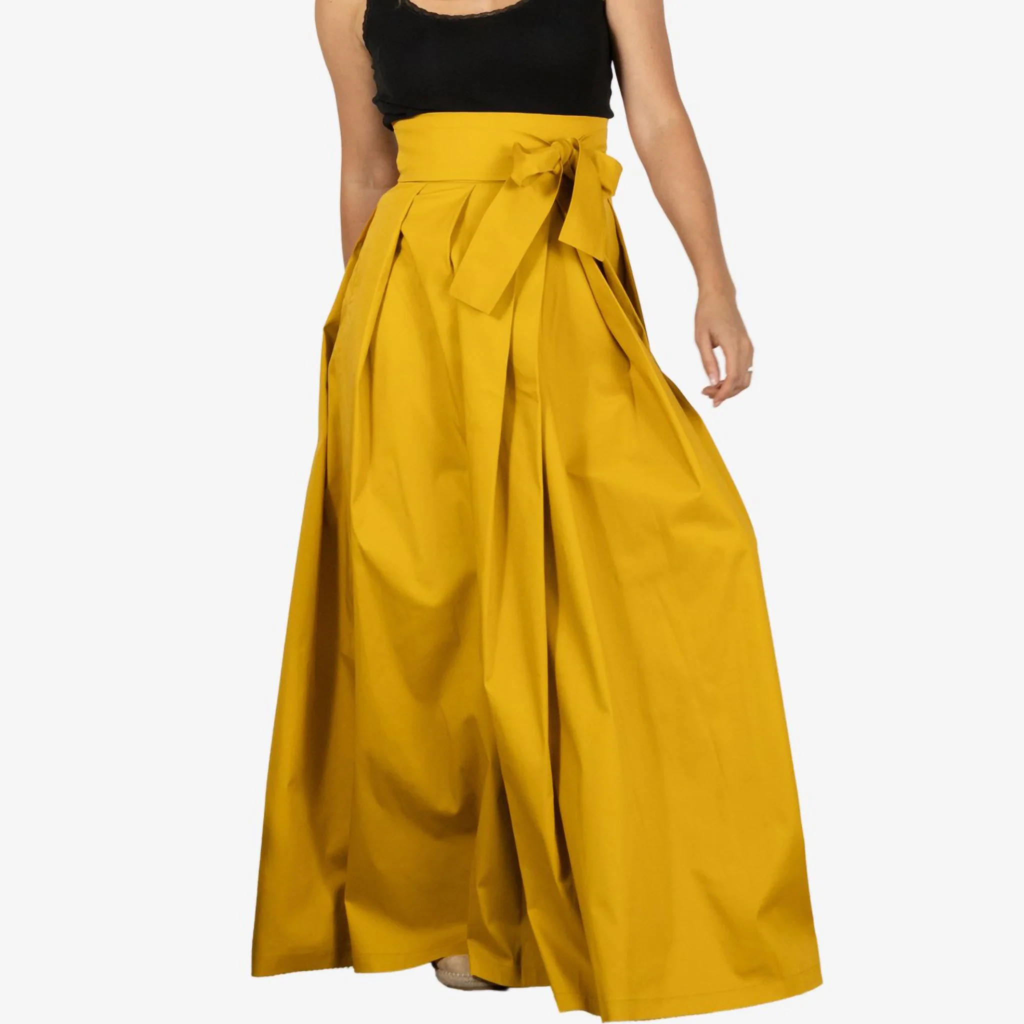Peony Deep Yellow High Waist Cotton Skirt - Image 5