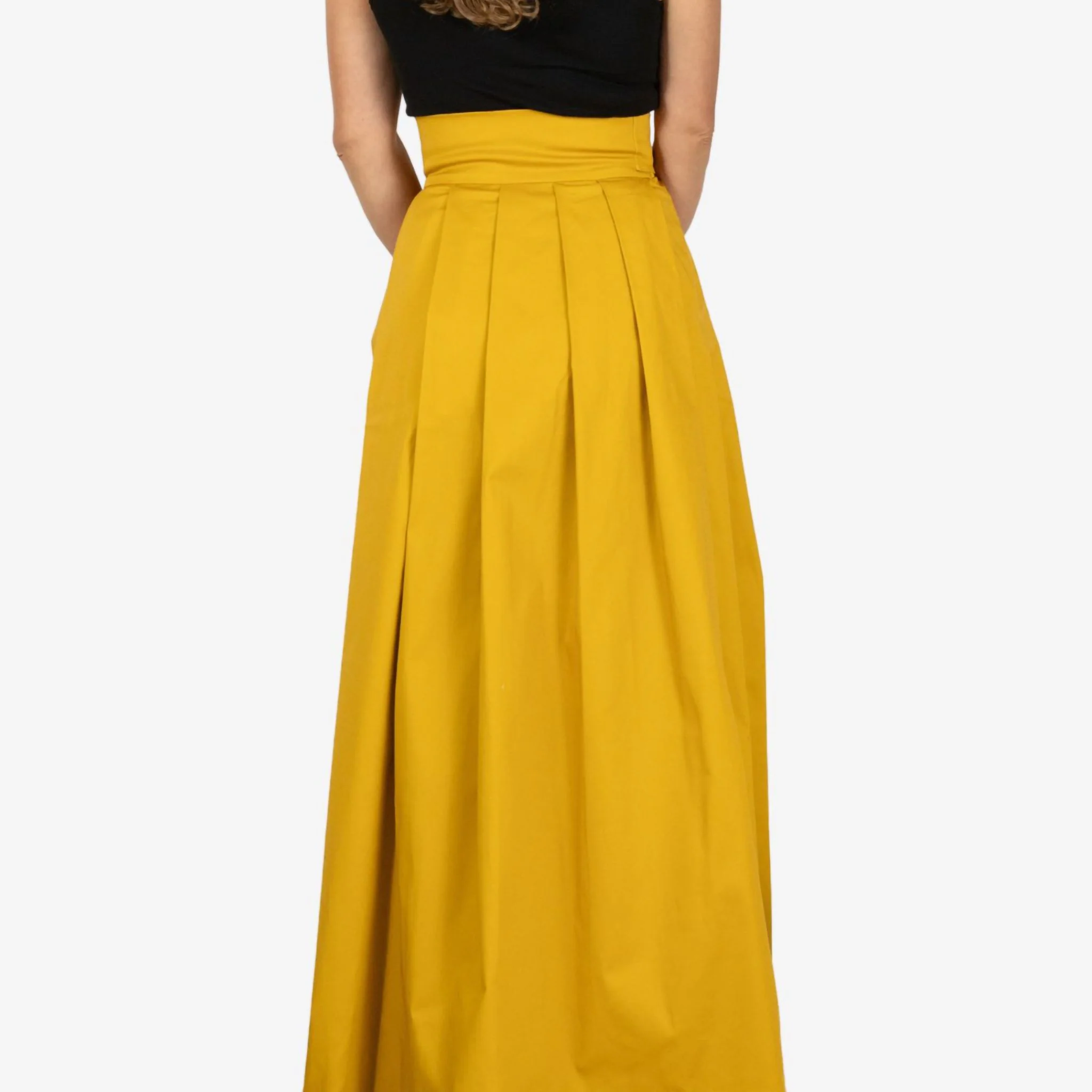 Peony Deep Yellow High Waist Cotton Skirt - Image 6