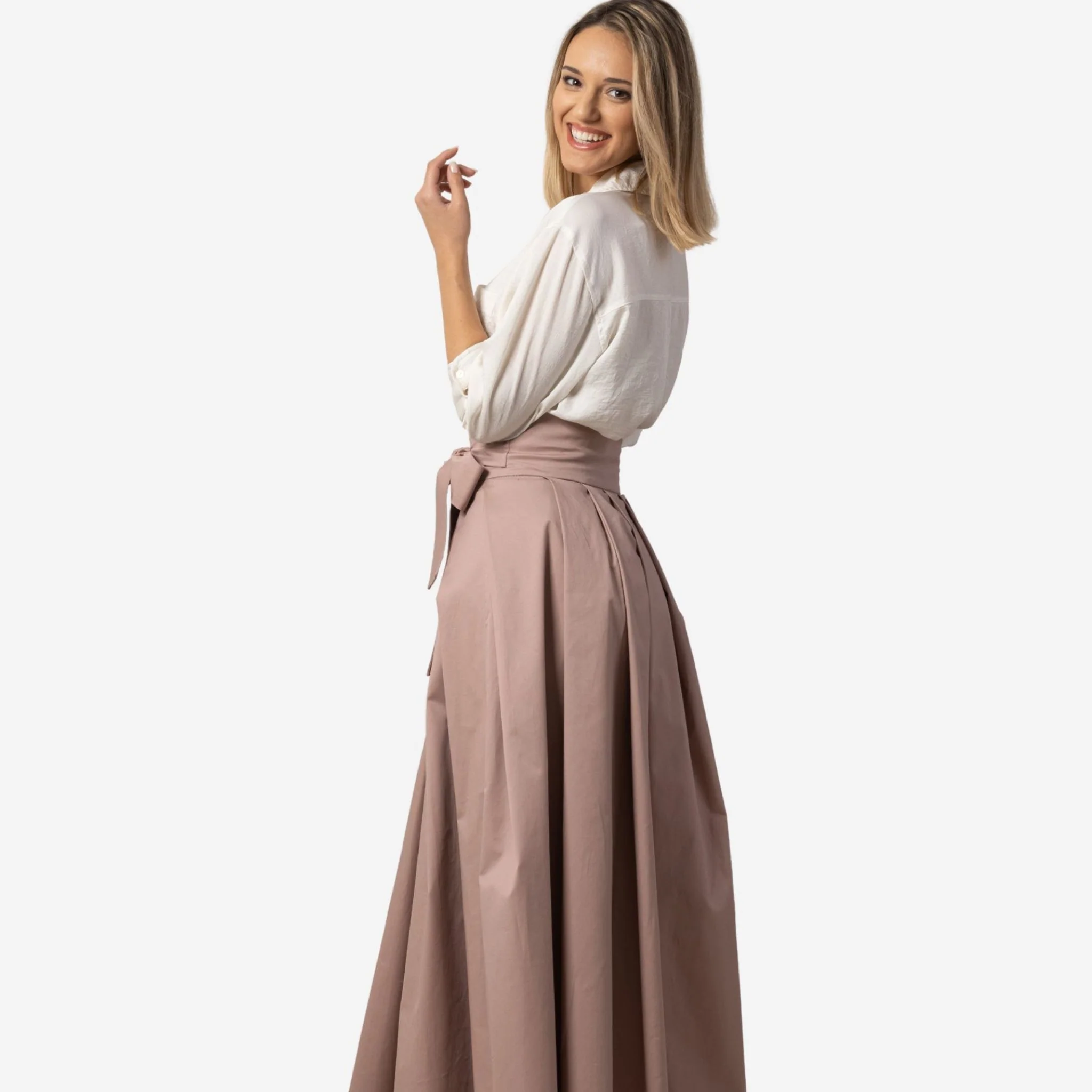 Peony Dusty Rose High Waist Cotton Skirt - Image 3