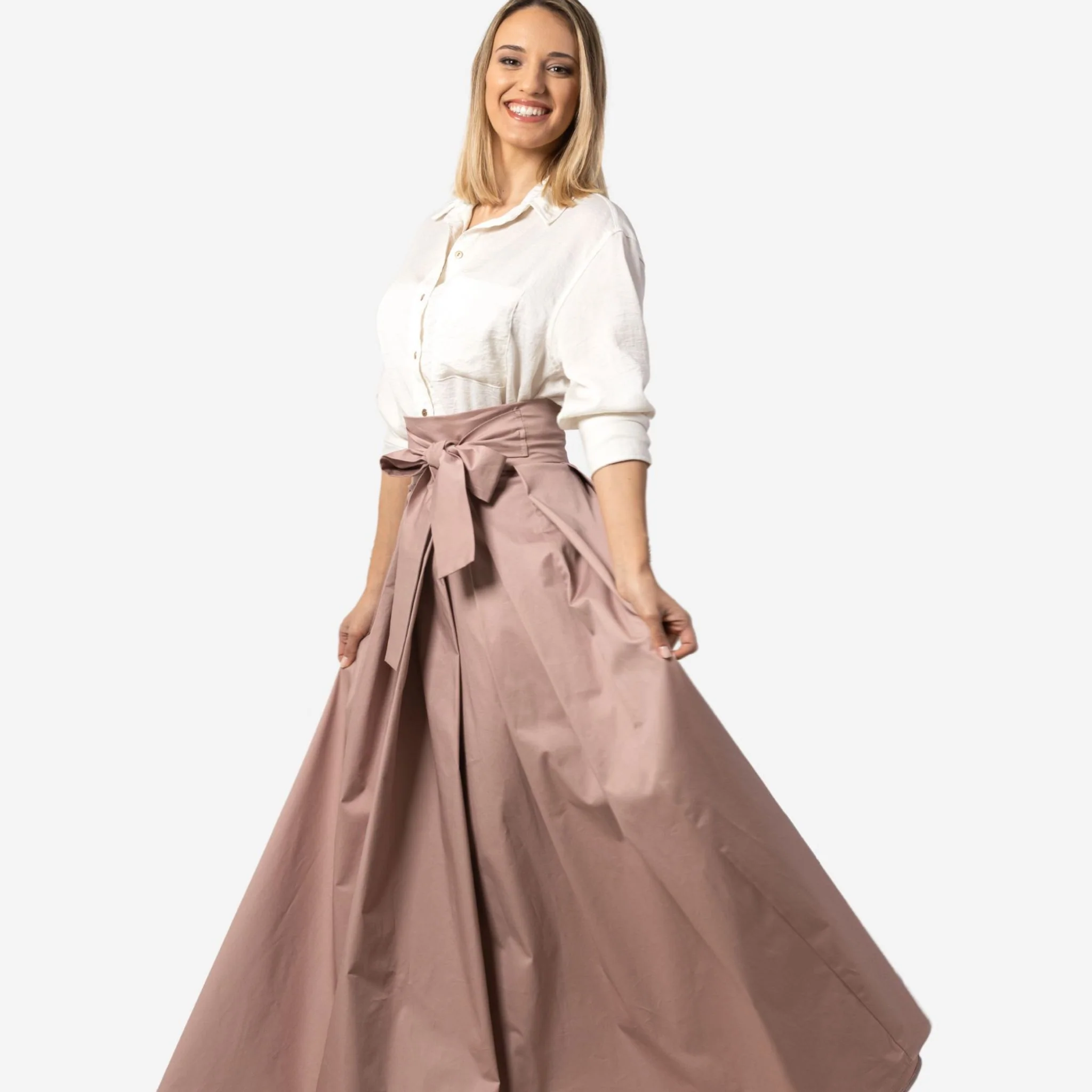 Peony Dusty Rose High Waist Cotton Skirt - Image 5