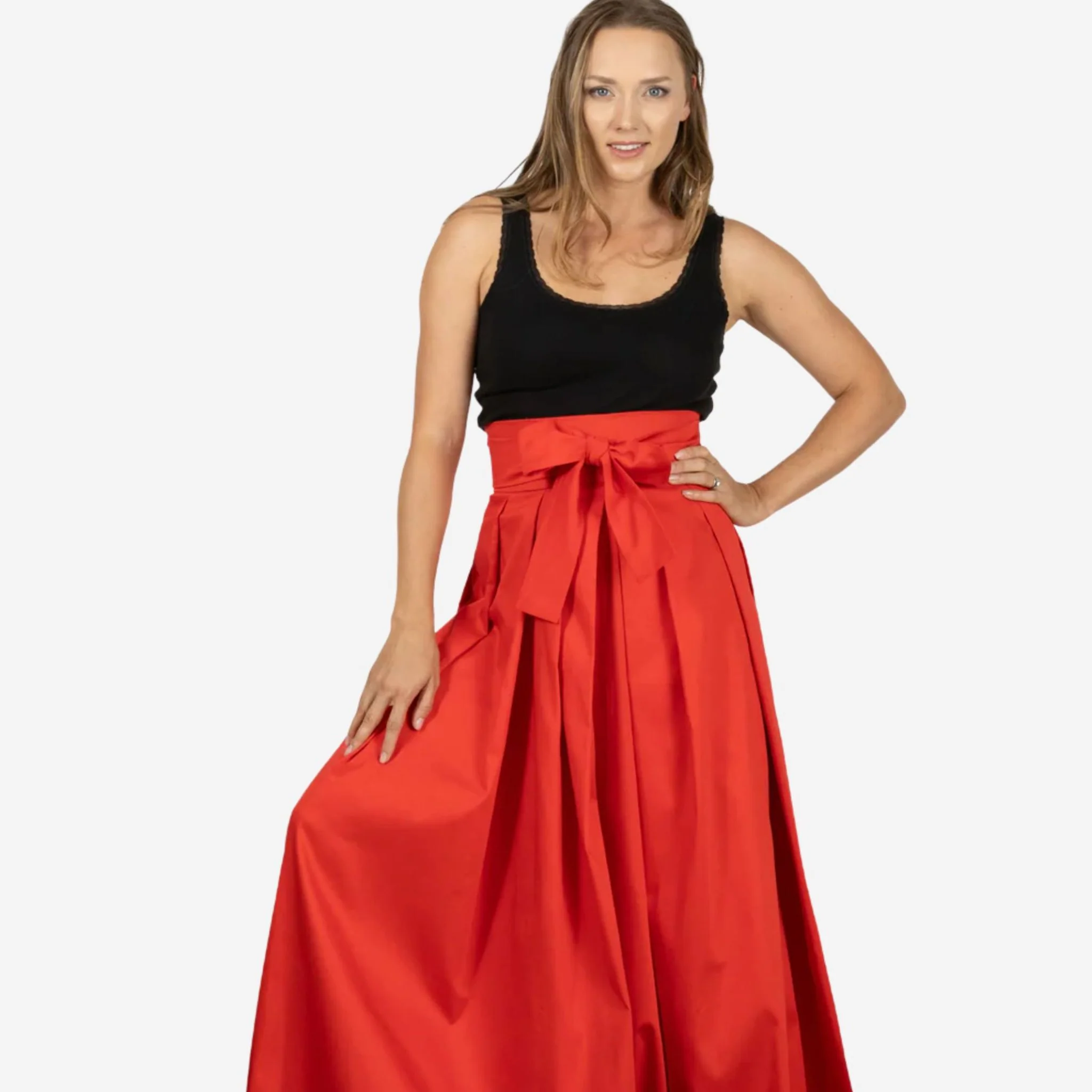 Peony Red High Waist Cotton Skirt - Image 2