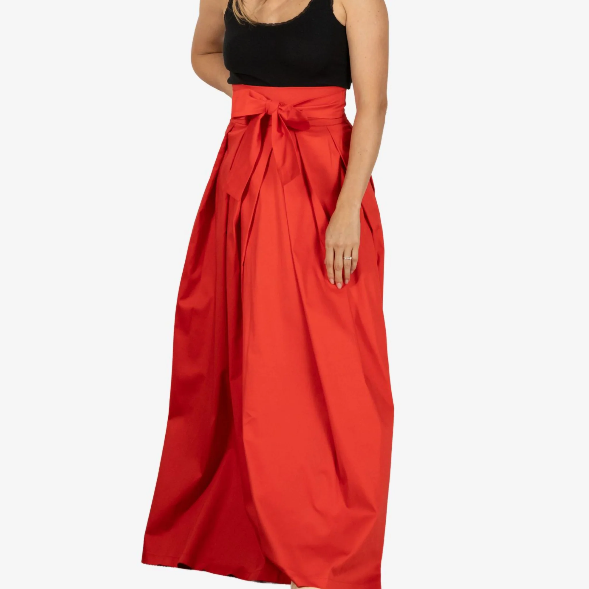 Peony Red High Waist Cotton Skirt - Image 3