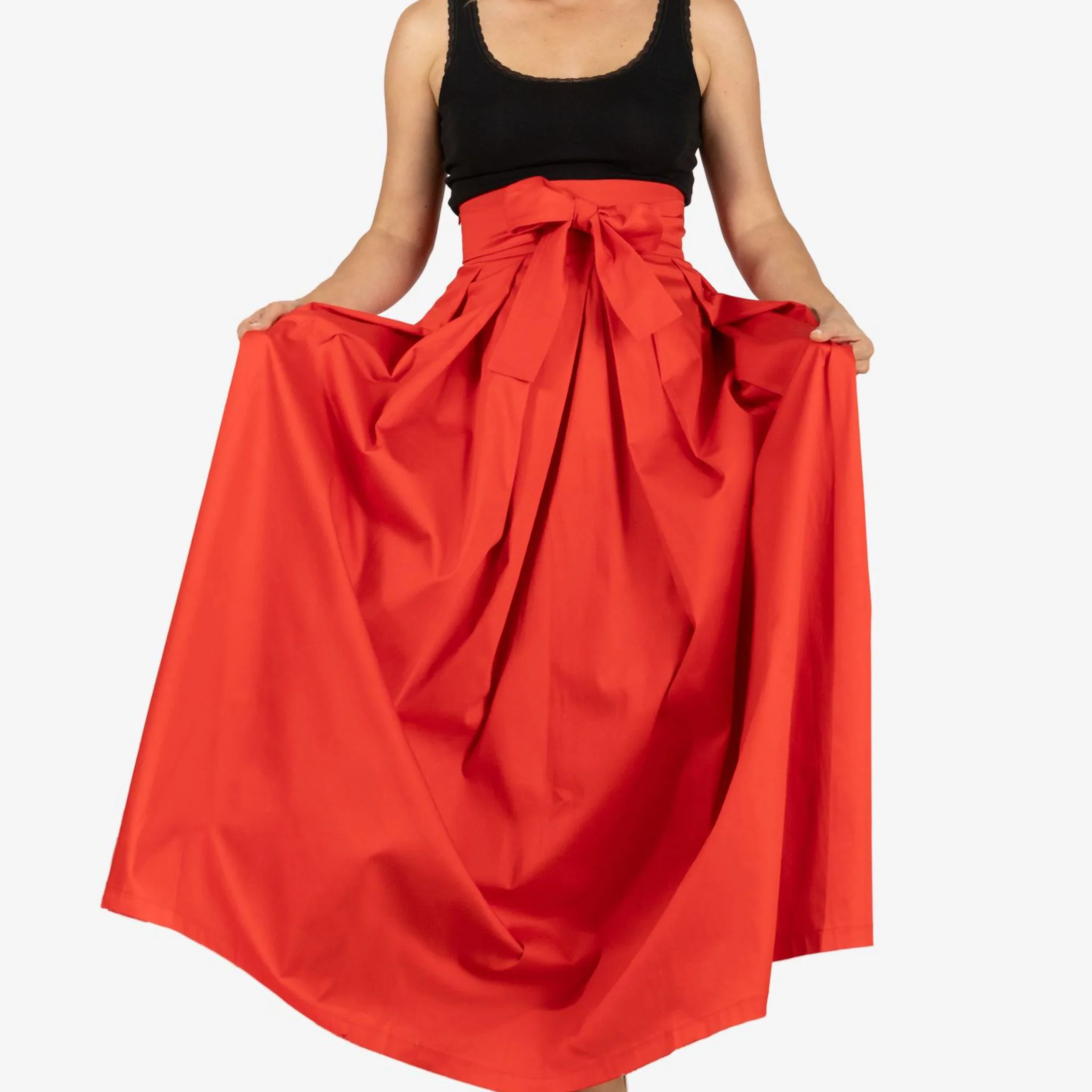 Peony Red High Waist Cotton Skirt - Image 4