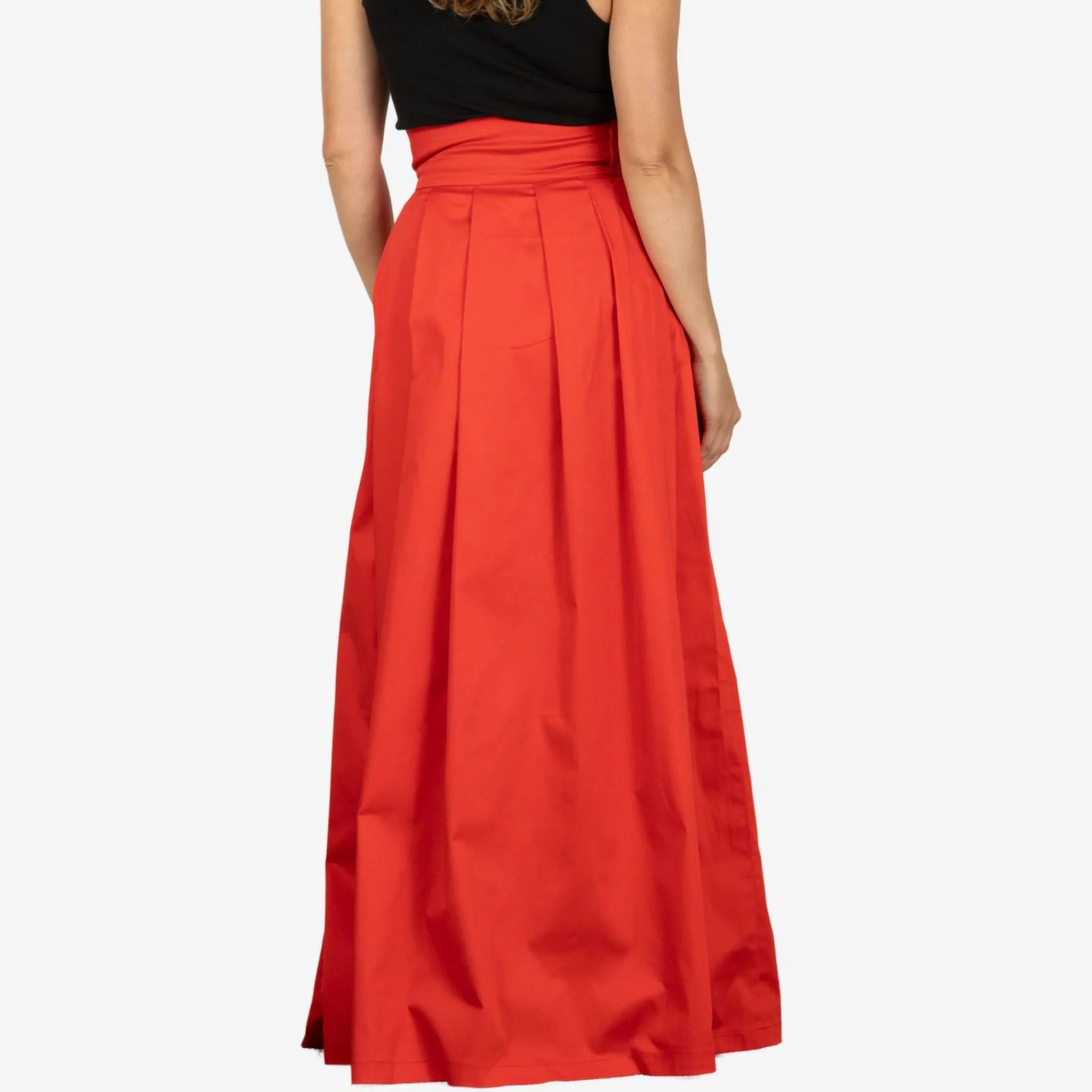 Peony Red High Waist Cotton Skirt - Image 5