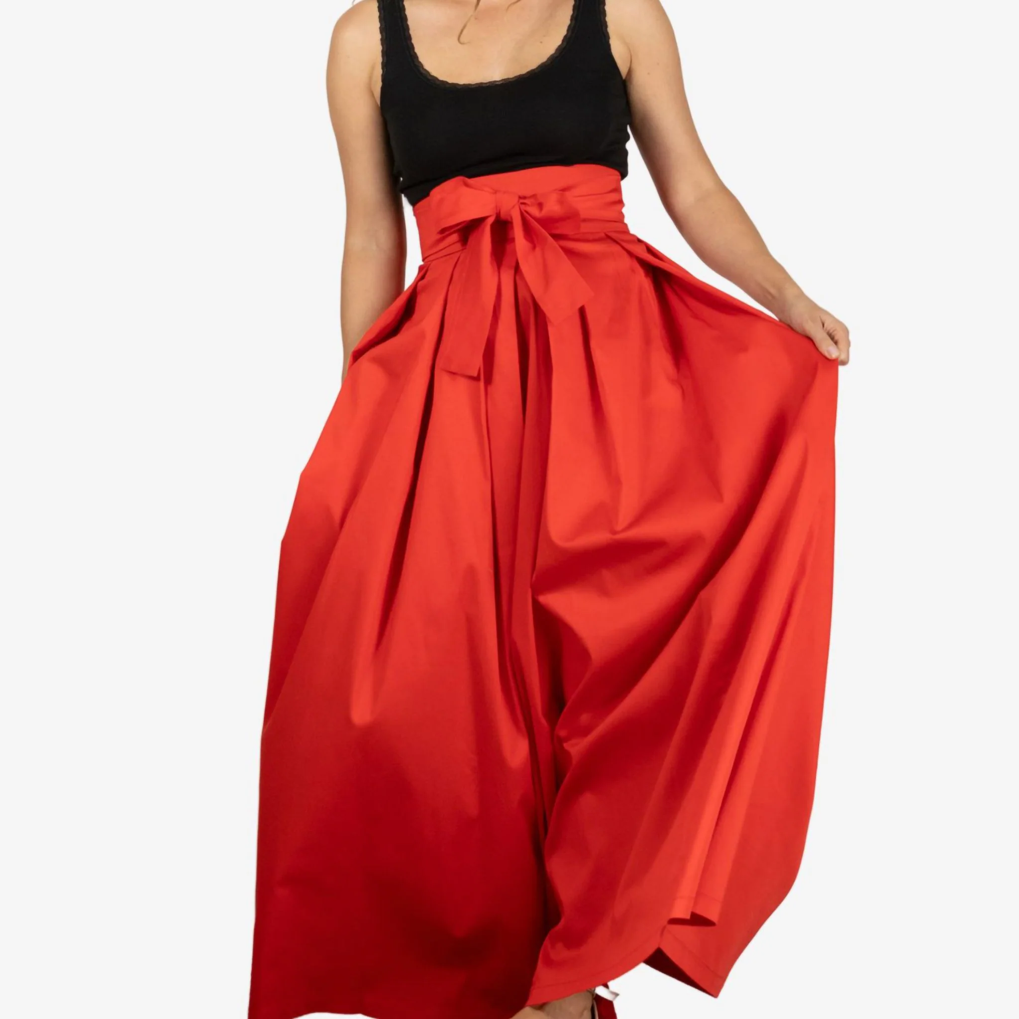 Peony Red High Waist Cotton Skirt - Image 6
