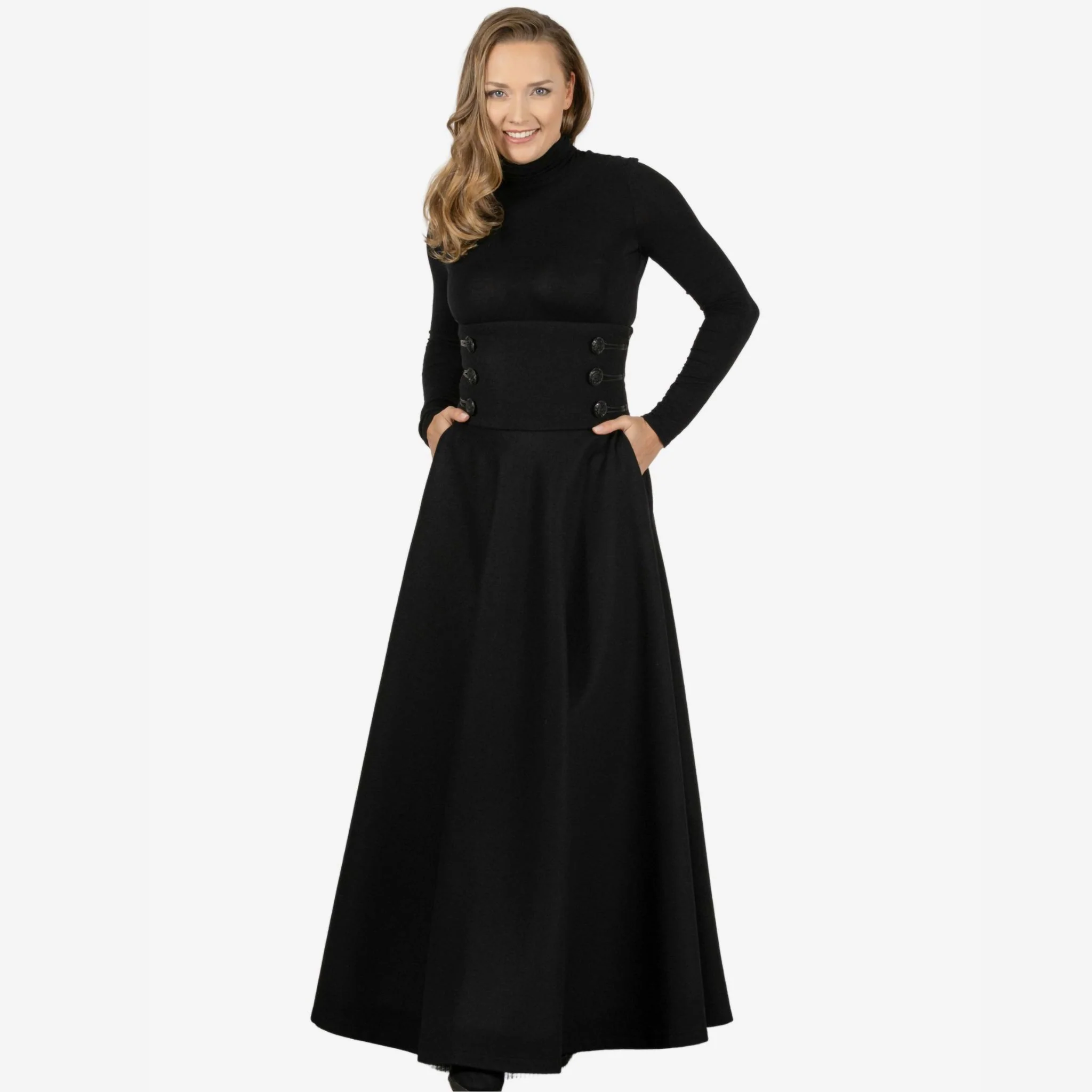 "Rose" Black Wool Maxi Skirt - Image 2