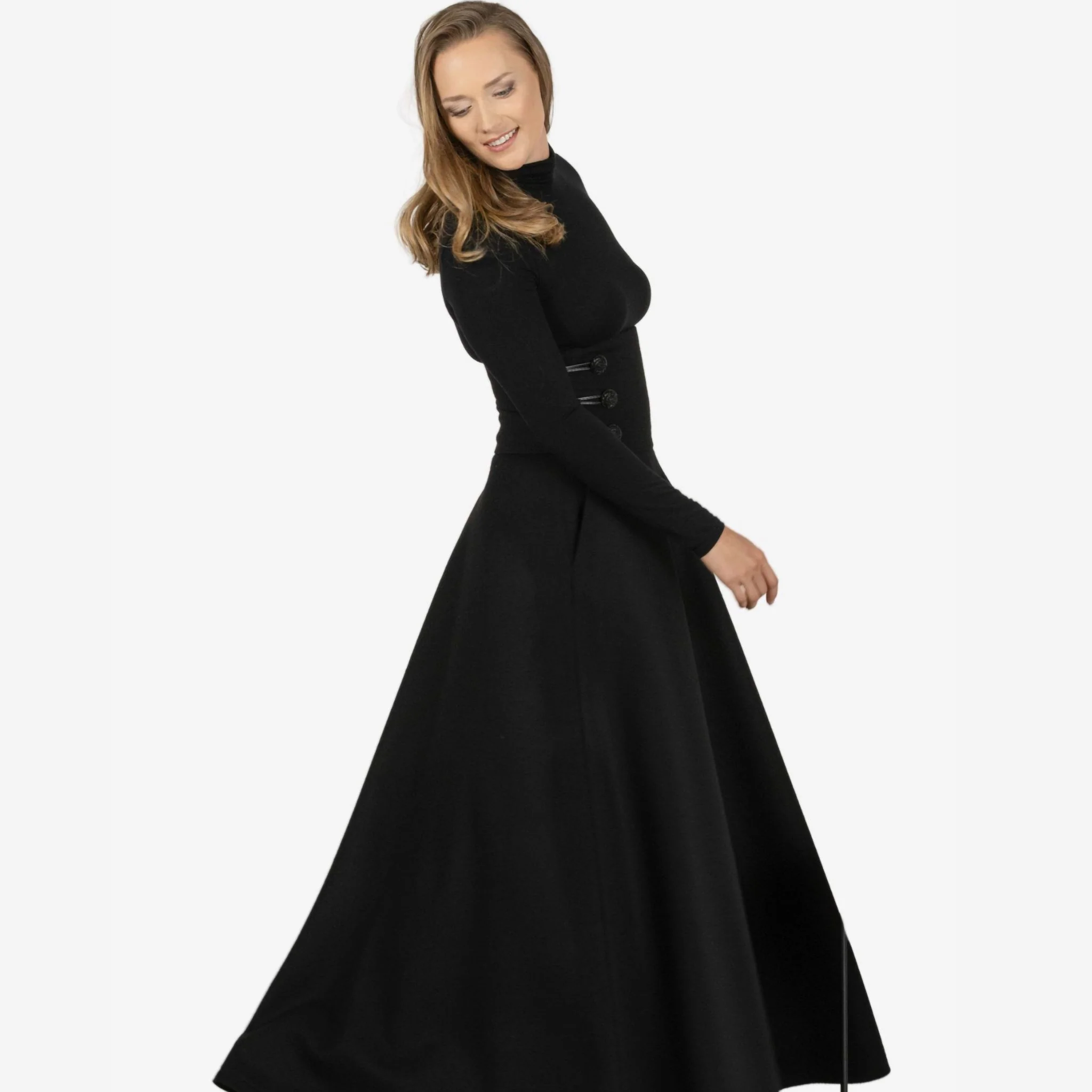 "Rose" Black Wool Maxi Skirt - Image 3