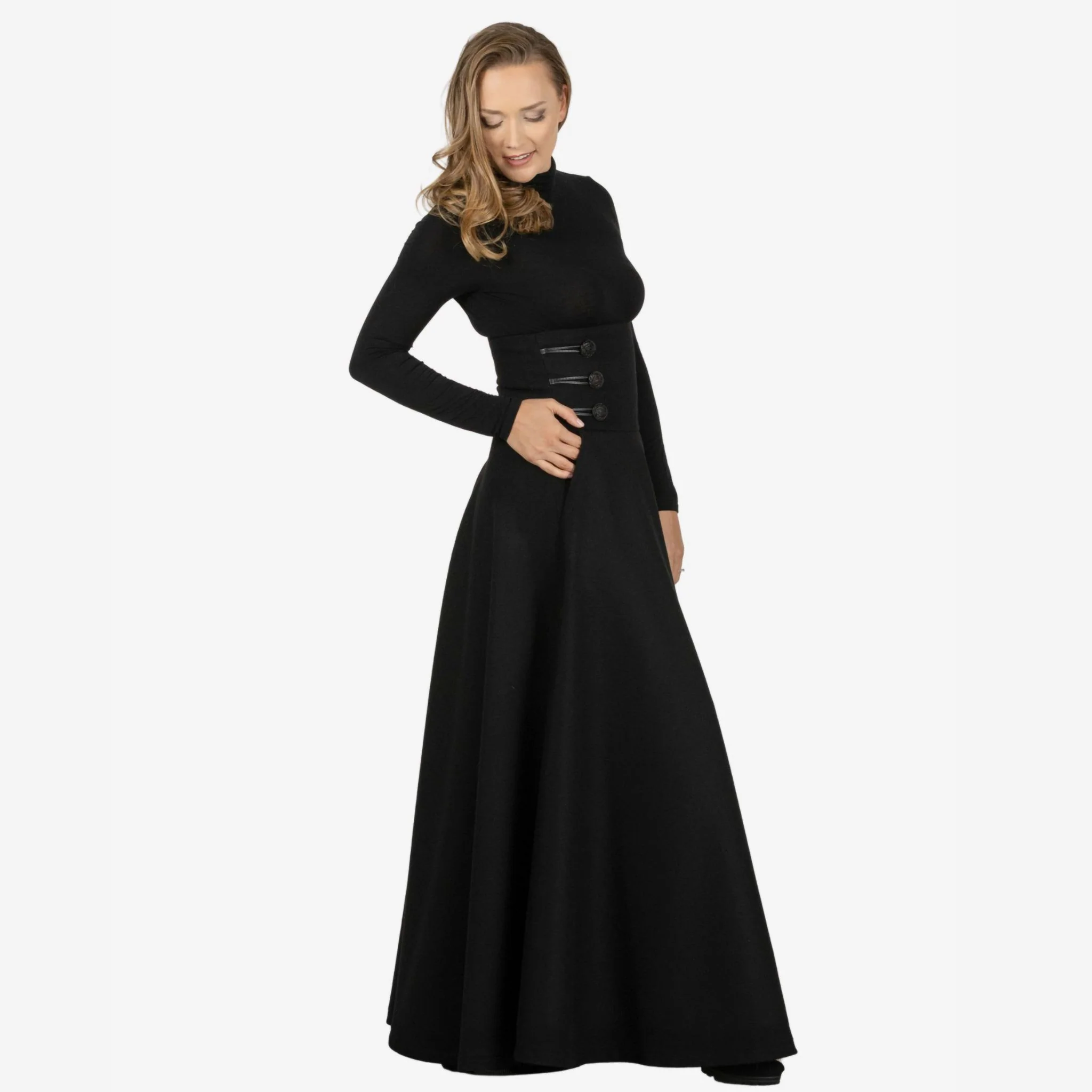 "Rose" Black Wool Maxi Skirt - Image 4