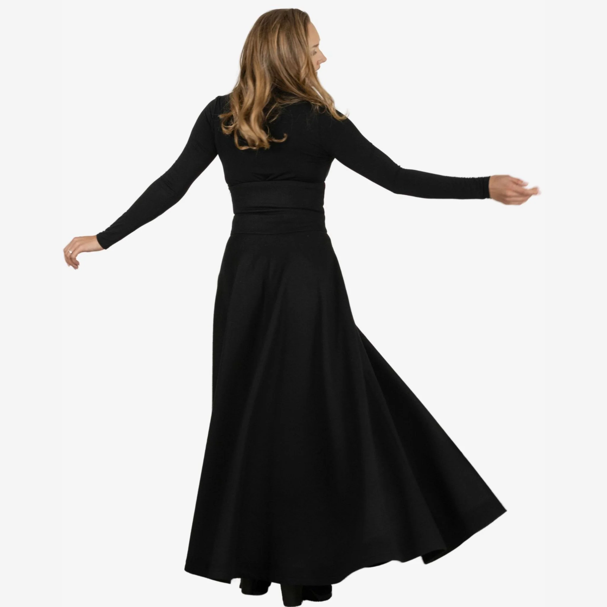 "Rose" Black Wool Maxi Skirt - Image 5