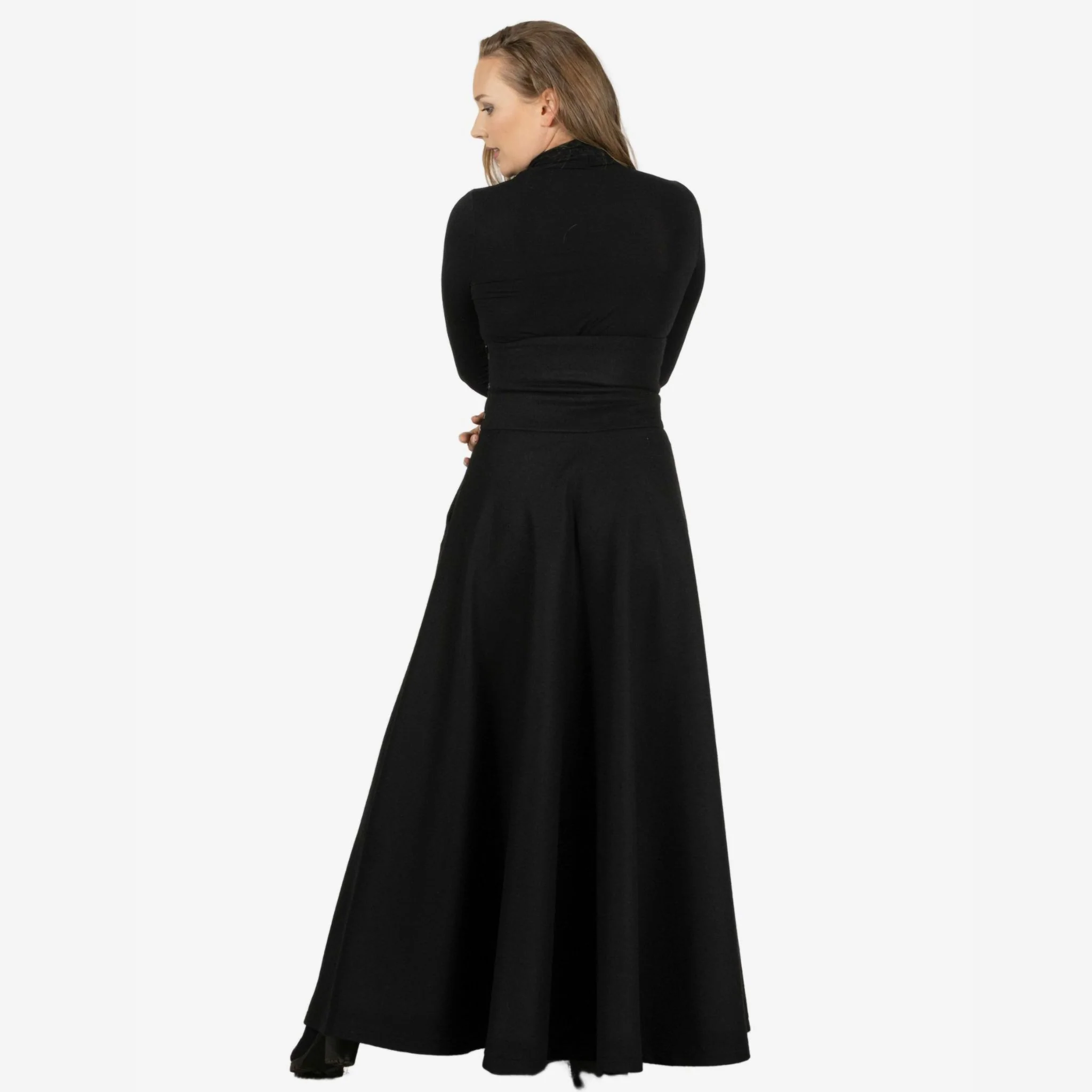 "Rose" Black Wool Maxi Skirt - Image 6