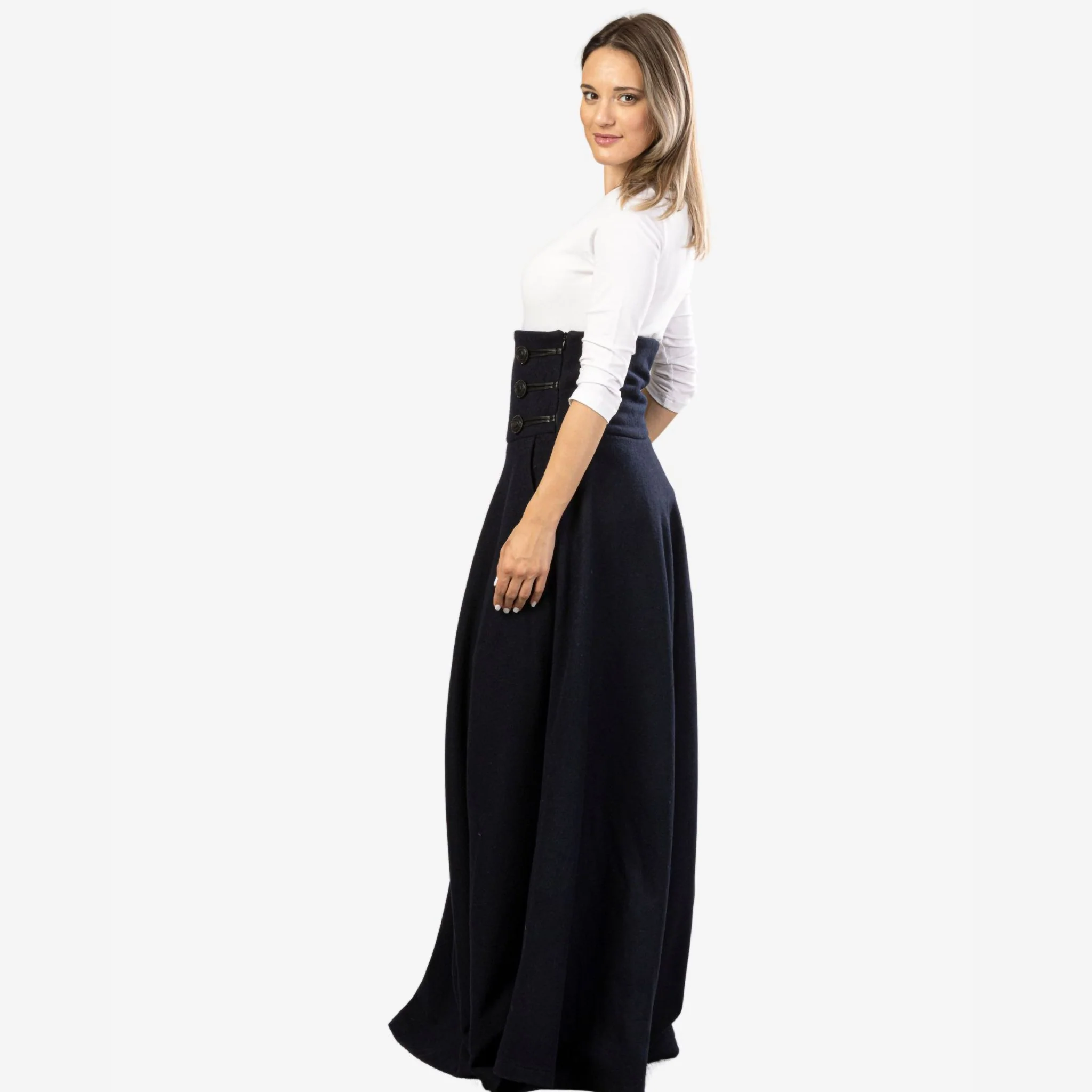 "Rose" Dark Blue Wool Maxi Skirt - Image 3