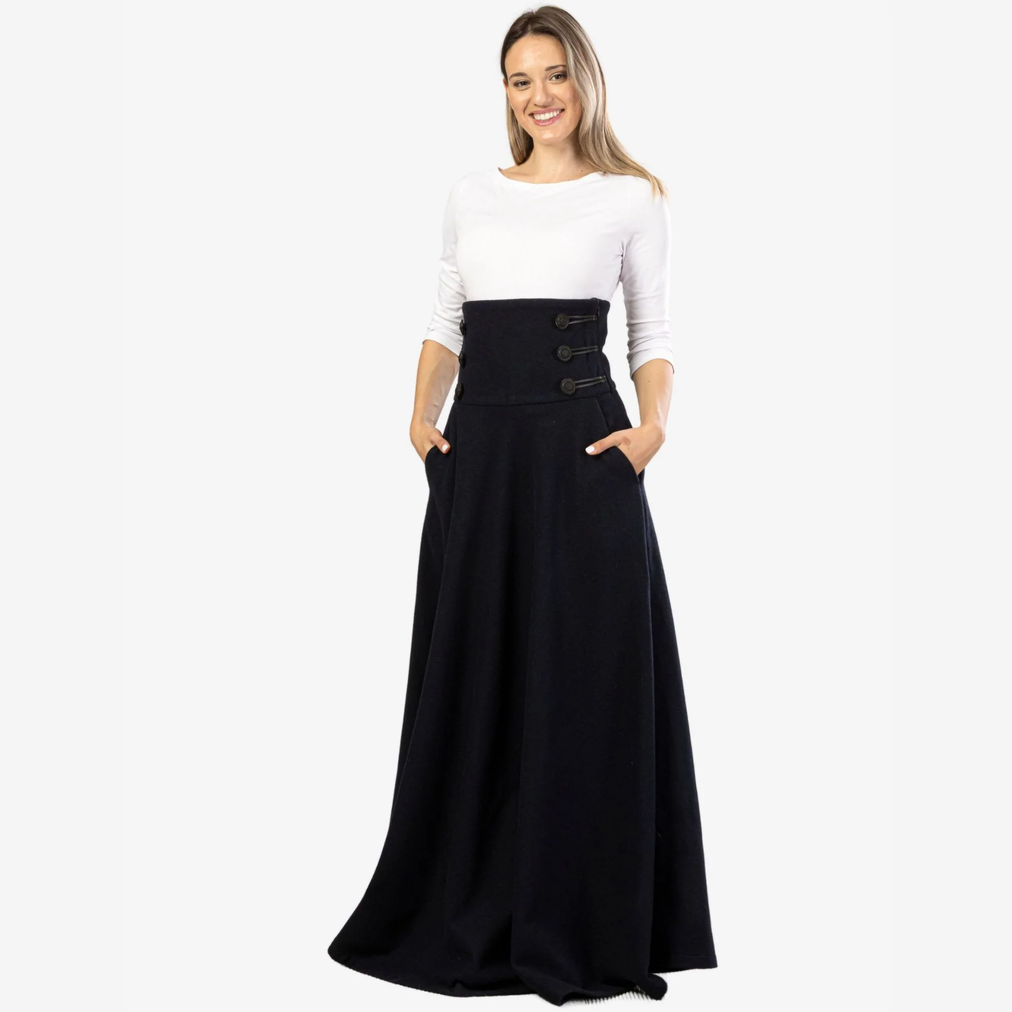"Rose" Dark Blue Wool Maxi Skirt - Image 4