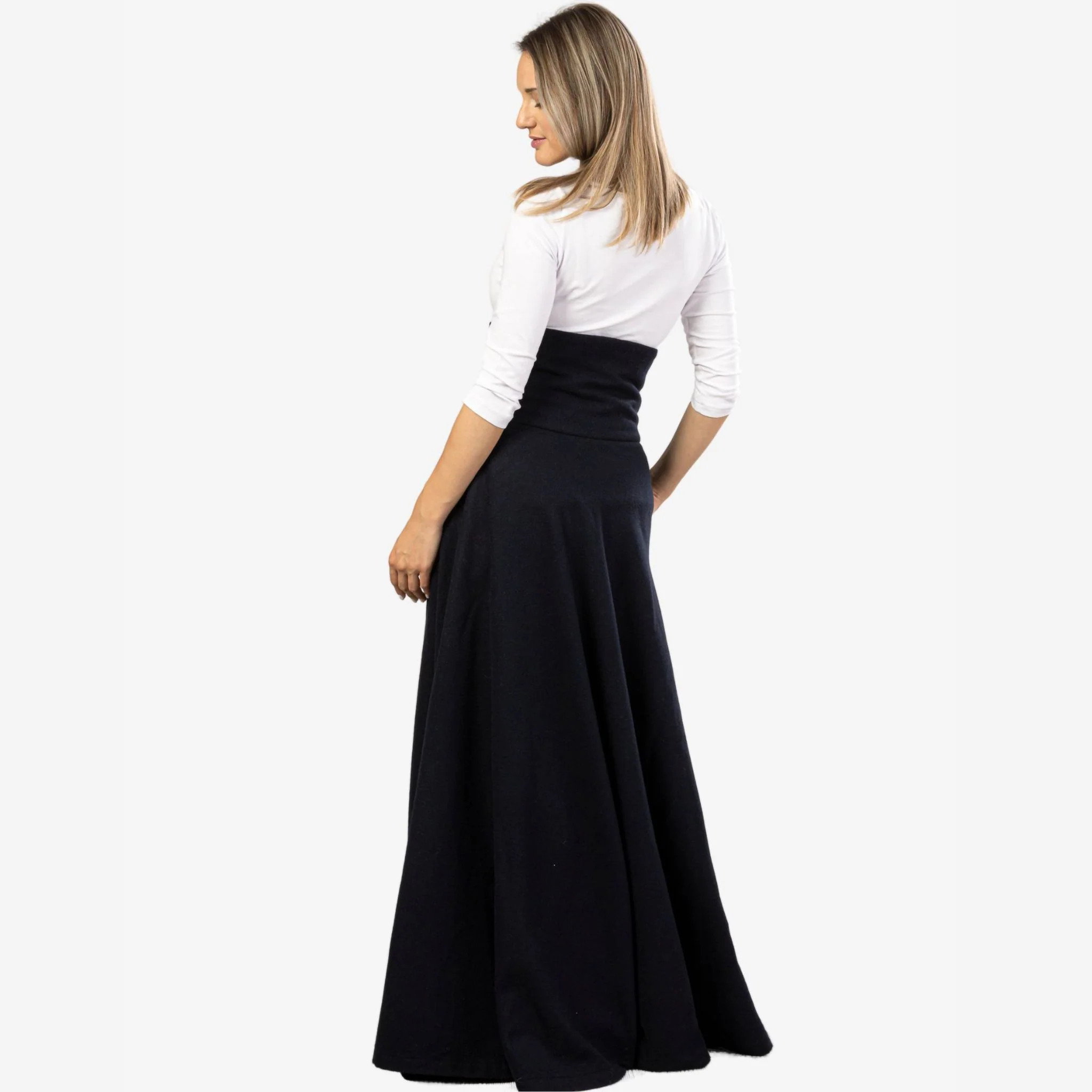 "Rose" Dark Blue Wool Maxi Skirt - Image 5
