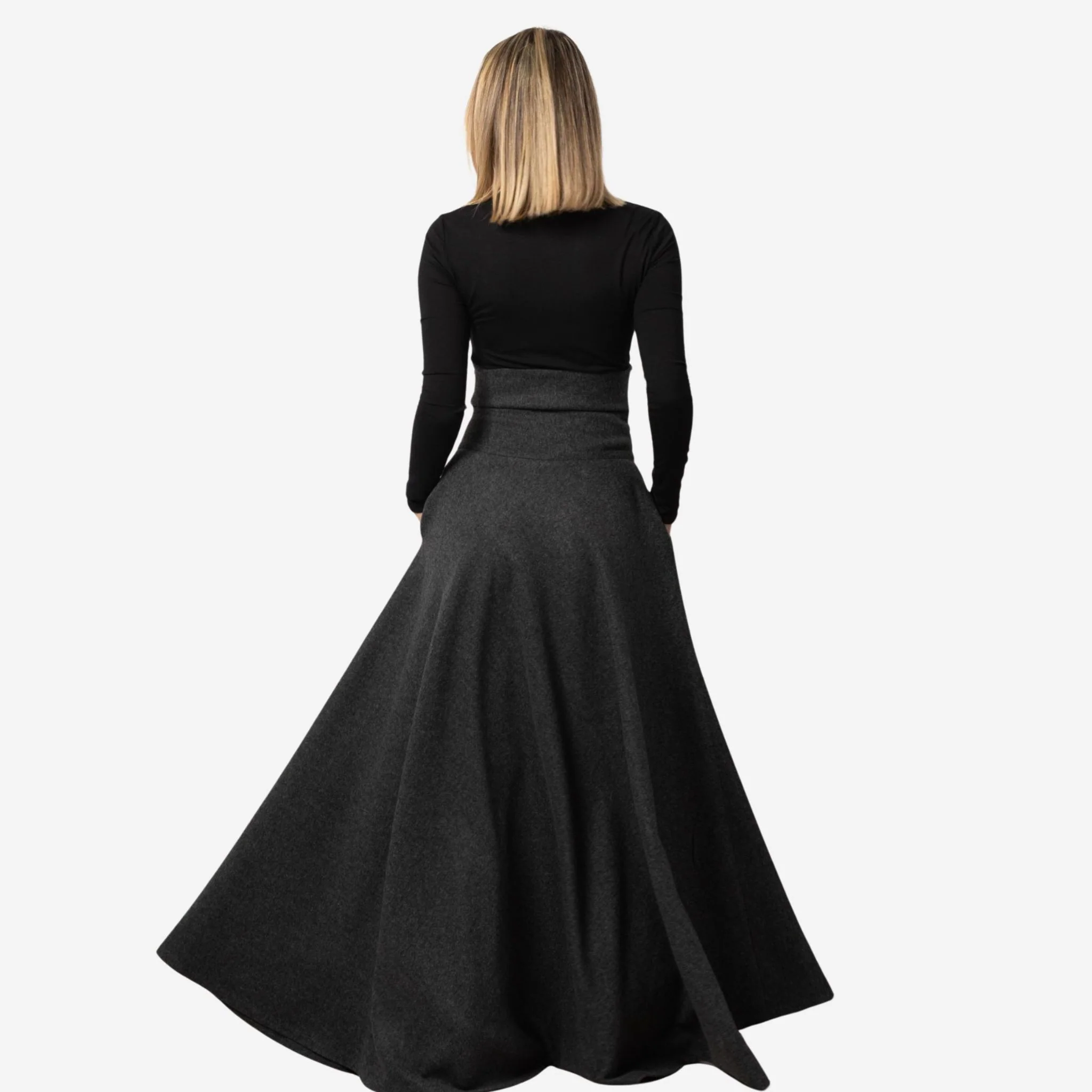 "Rose" Dark Gray Wool Maxi Skirt - Image 5