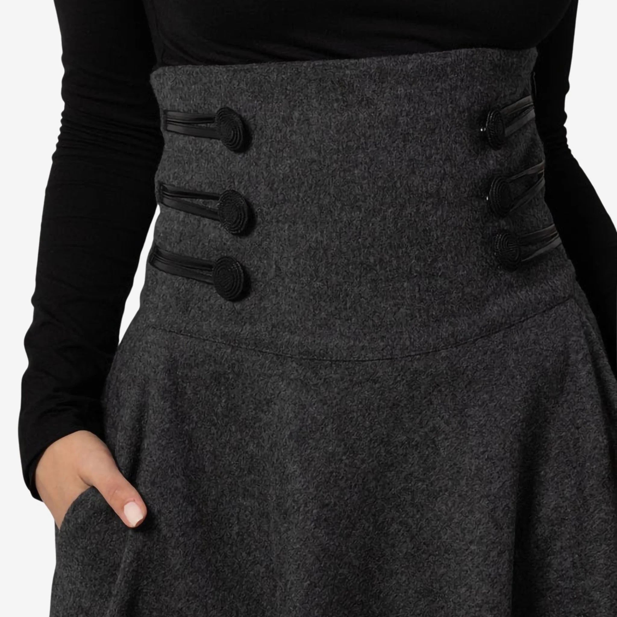 "Rose" Dark Gray Wool Maxi Skirt - Image 6