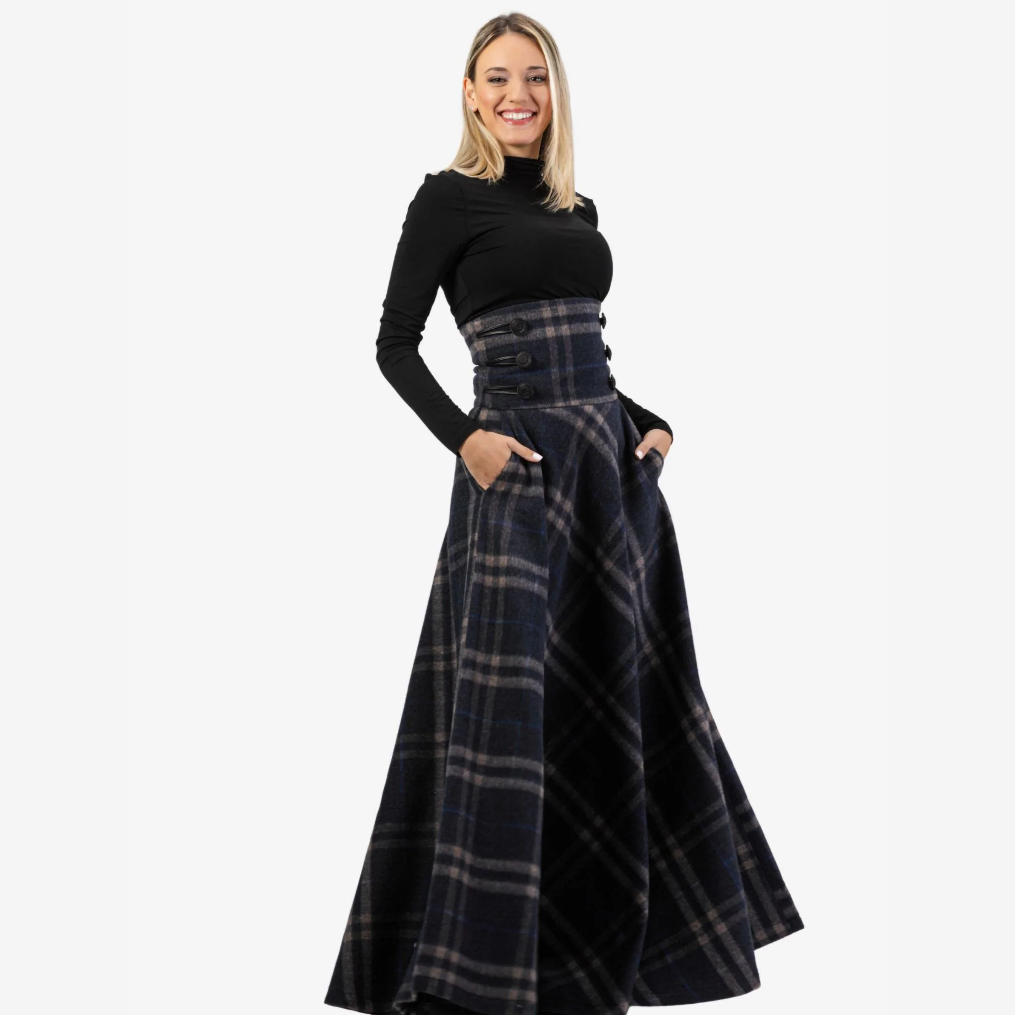 "Rose" Plaid Wool Maxi Skirt - Image 2