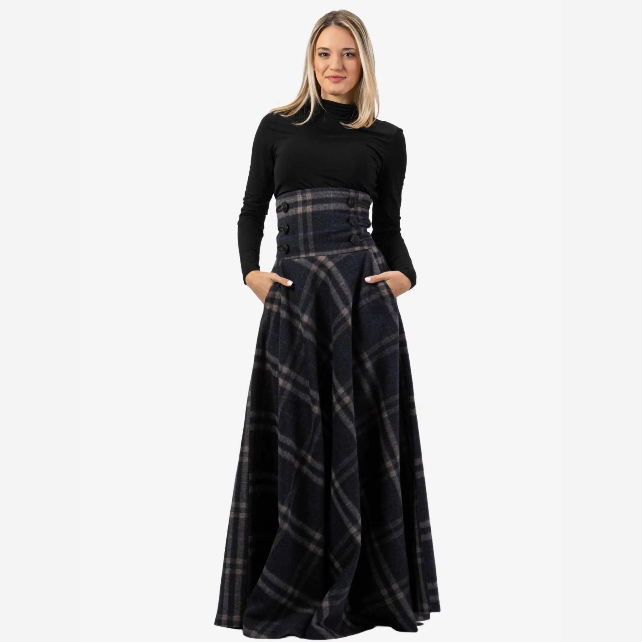 "Rose" Plaid Wool Maxi Skirt - Image 3