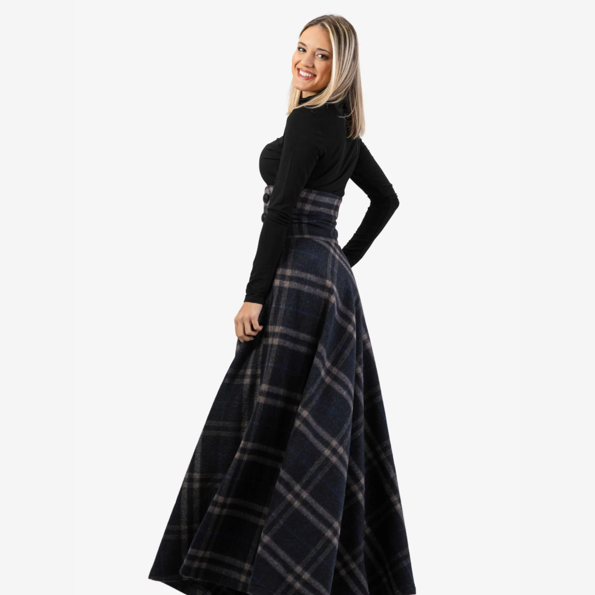 "Rose" Plaid Wool Maxi Skirt - Image 4