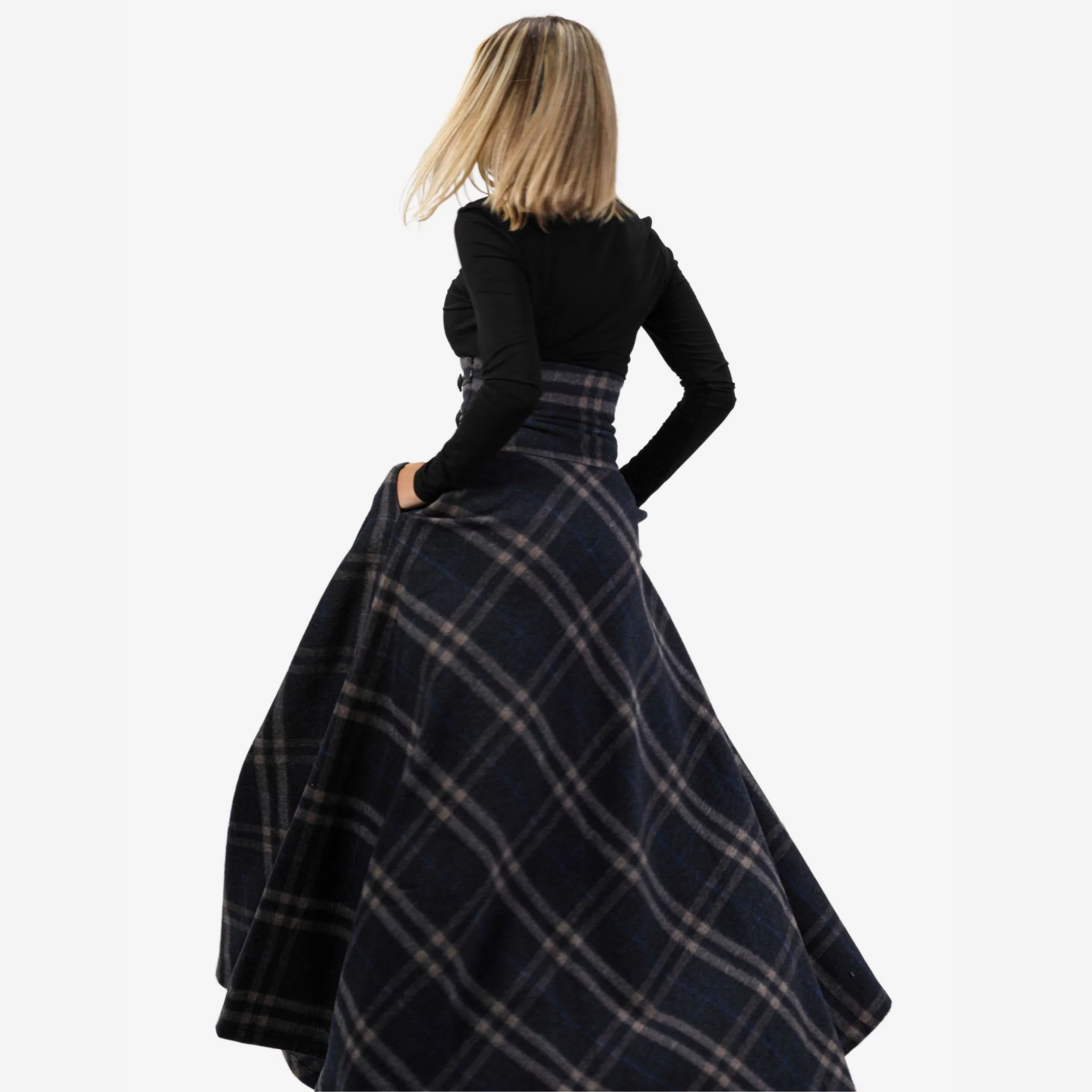 "Rose" Plaid Wool Maxi Skirt - Image 5