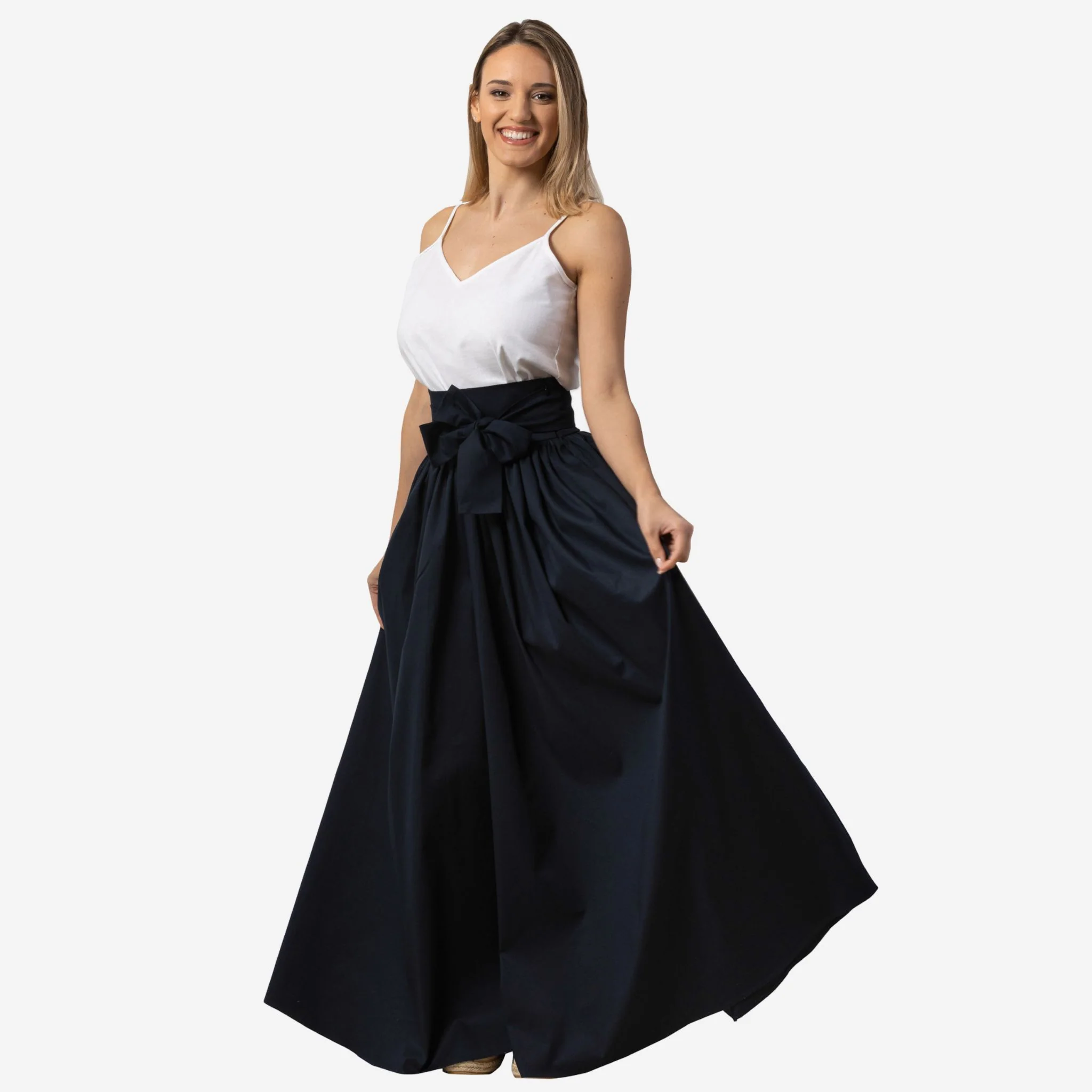 Wisteria Dark Blue Cotton Maxi Skirt - Image 2