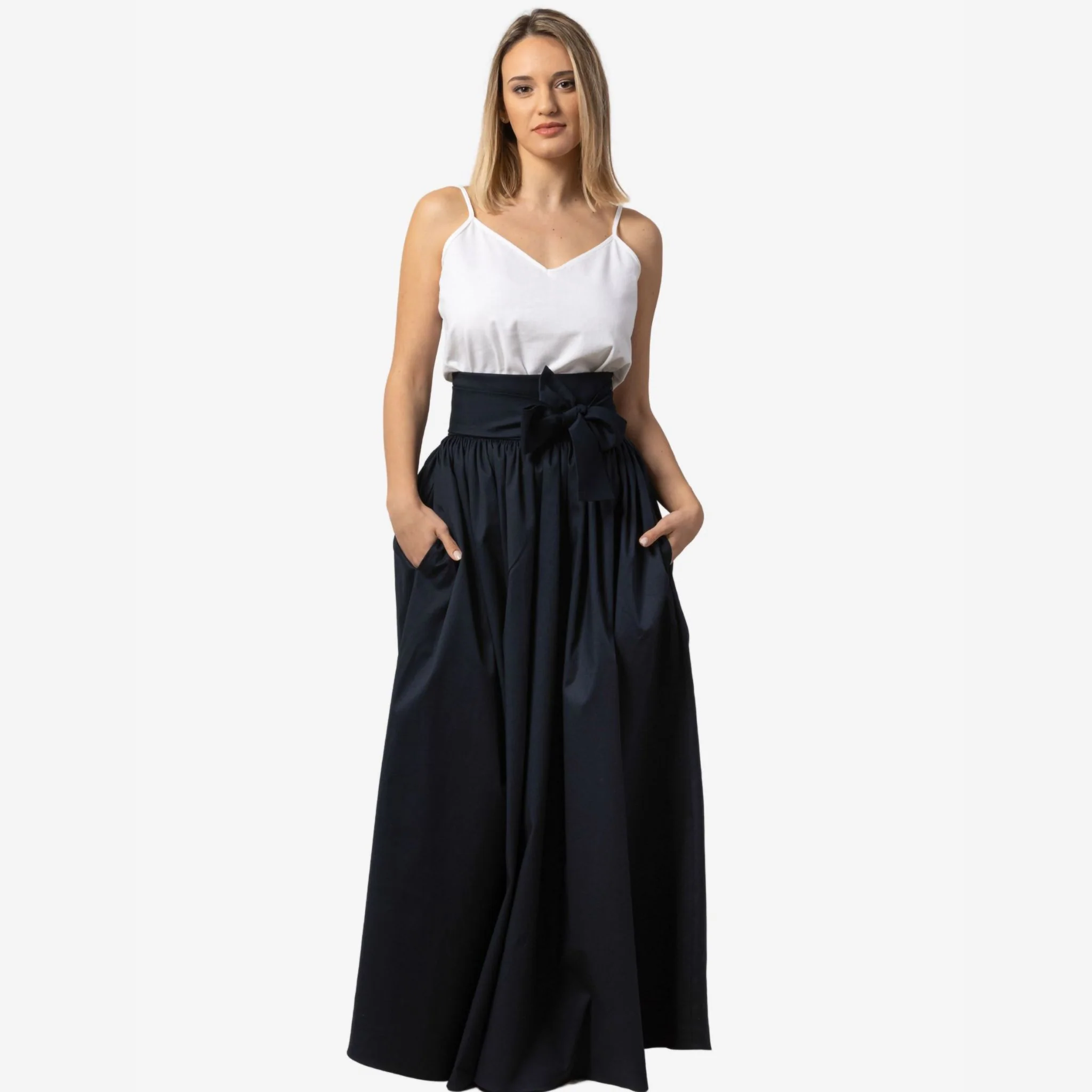 Wisteria Dark Blue Cotton Maxi Skirt - Image 3