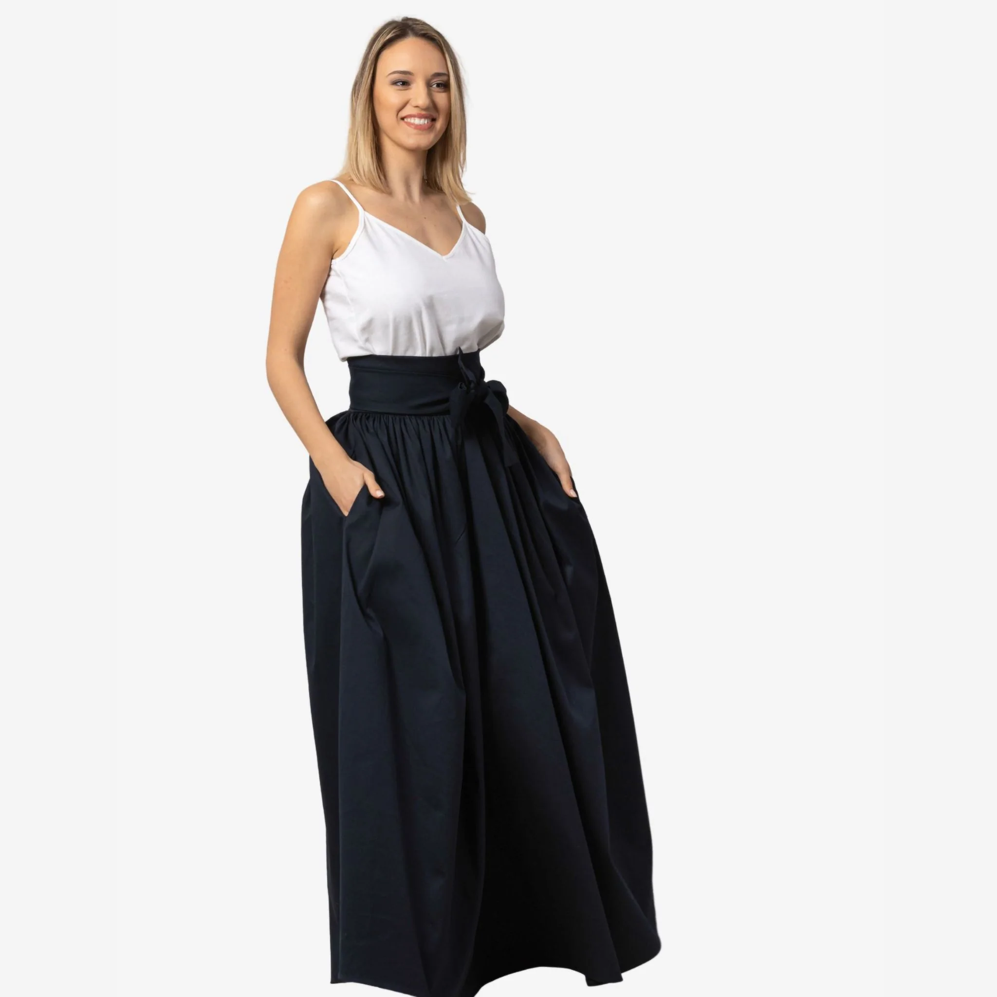 Wisteria Dark Blue Cotton Maxi Skirt - Image 4