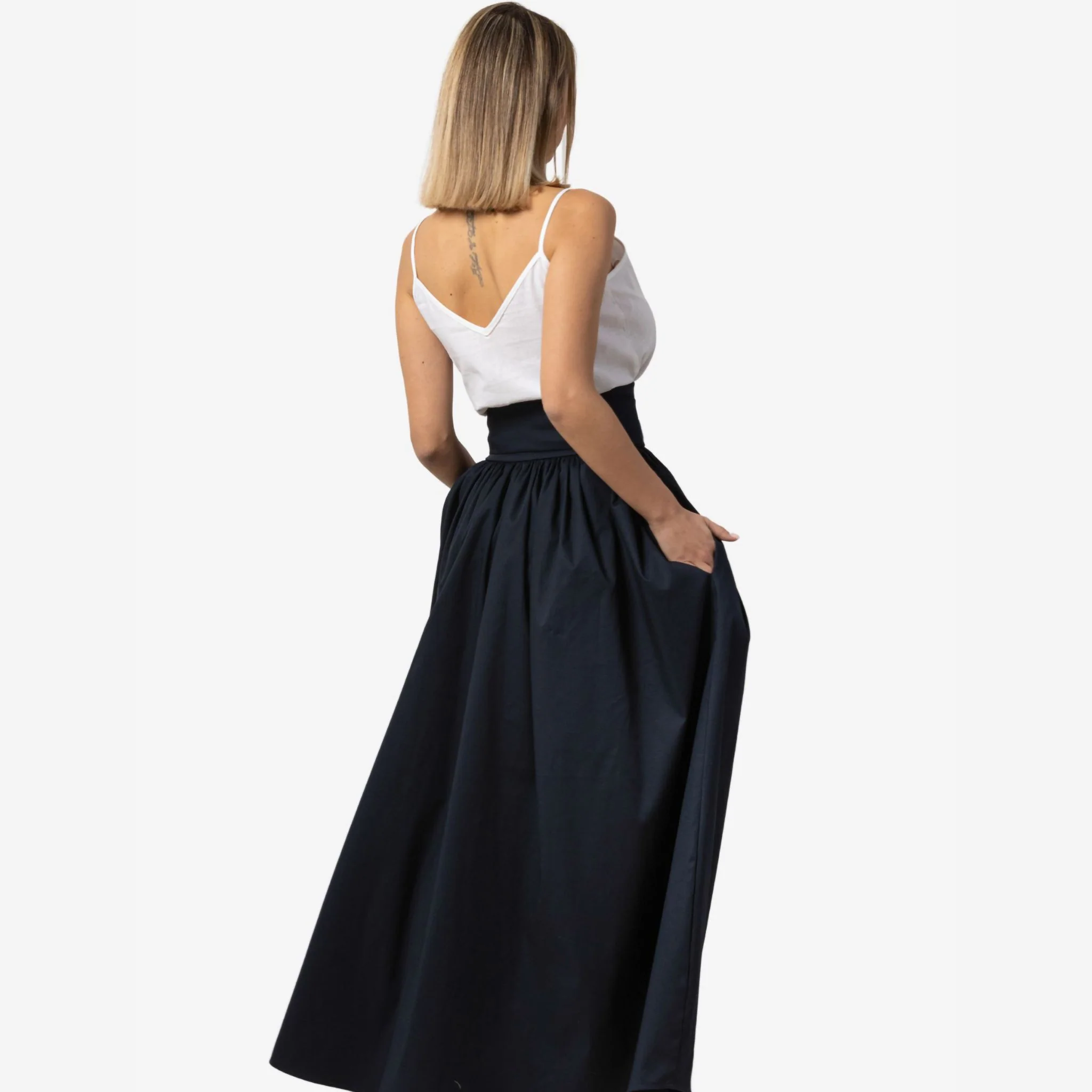 Wisteria Dark Blue Cotton Maxi Skirt - Image 5