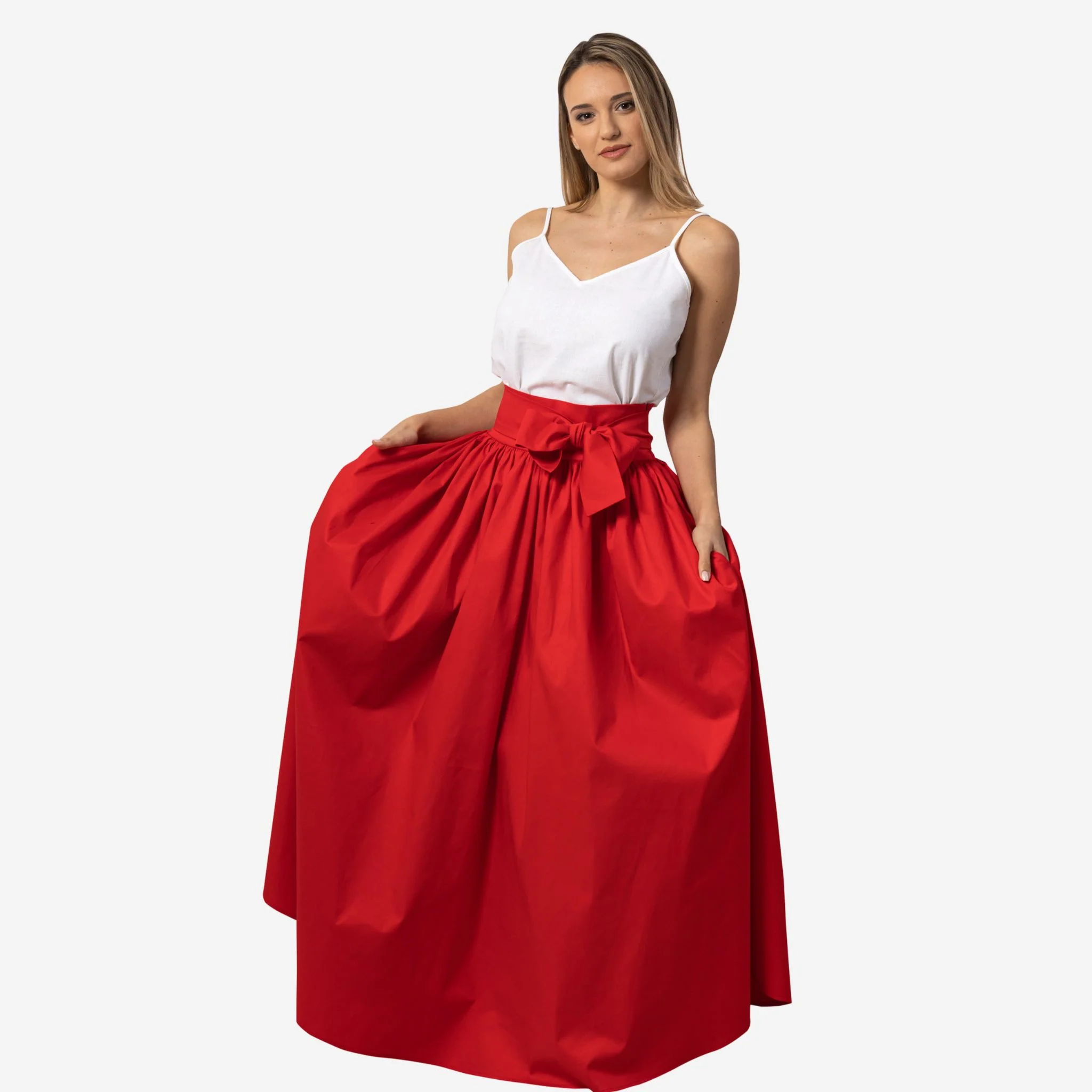 Wisteria Red Cotton Maxi Skirt - Image 2