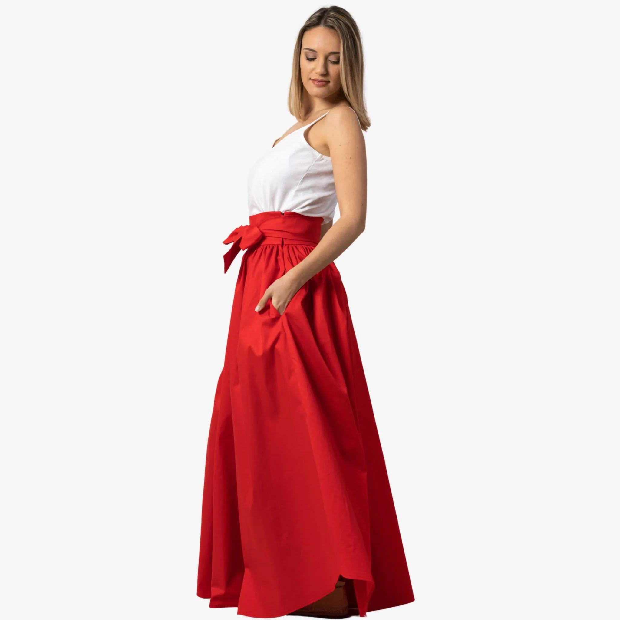 Wisteria Red Cotton Maxi Skirt - Image 3