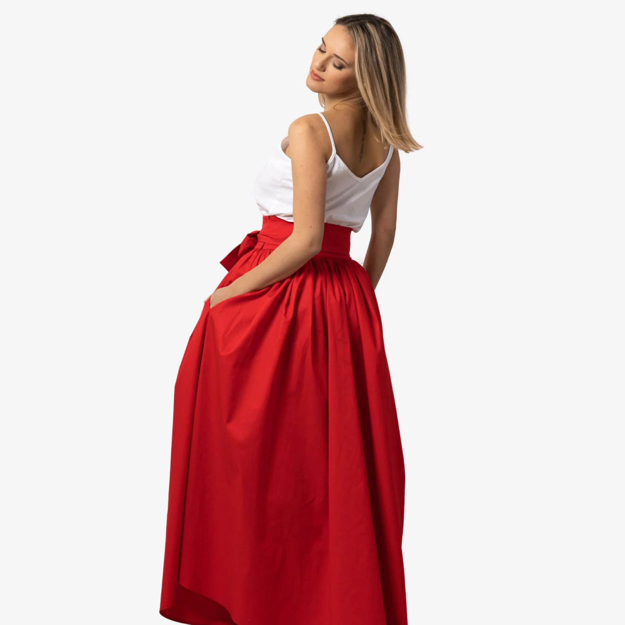 Wisteria Red Cotton Maxi Skirt - Image 4