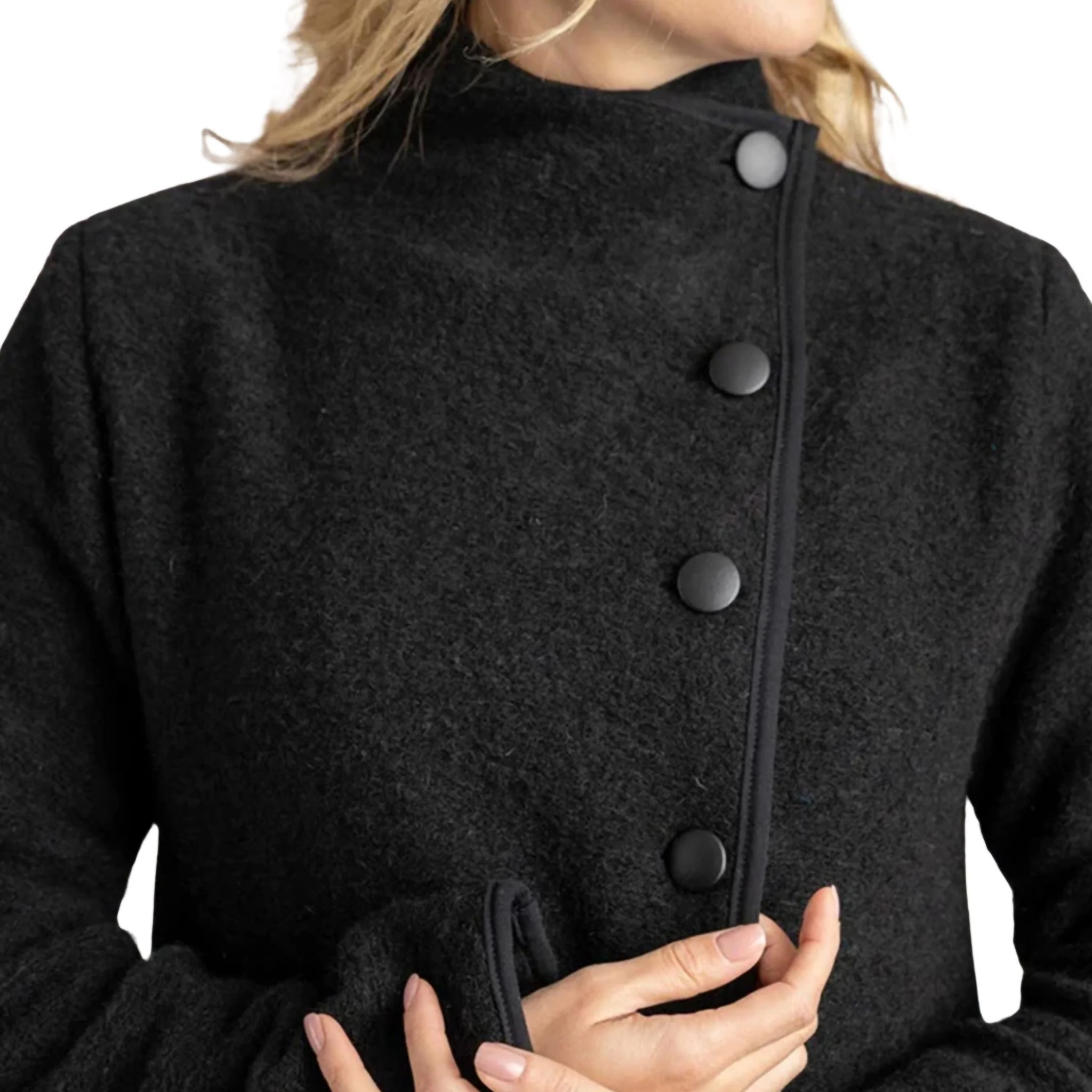 Zinnia Black Boiled Wool Cardigan - Image 5