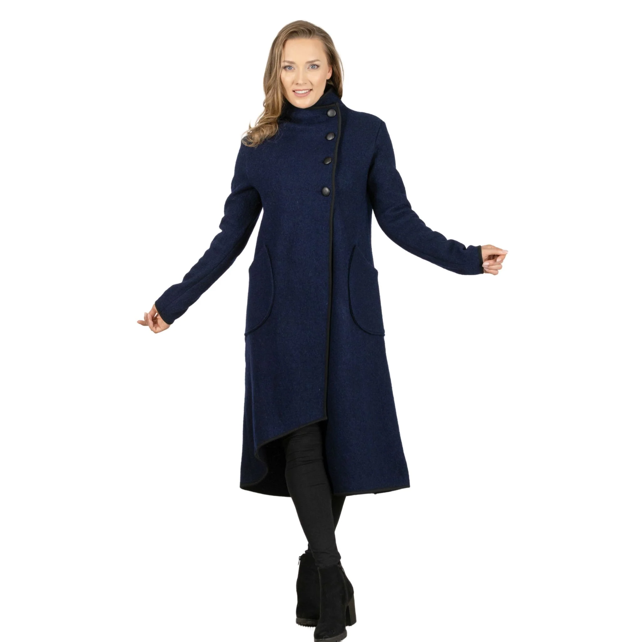 Zinnia Dark Blue Boiled Wool Cardigan - Image 3